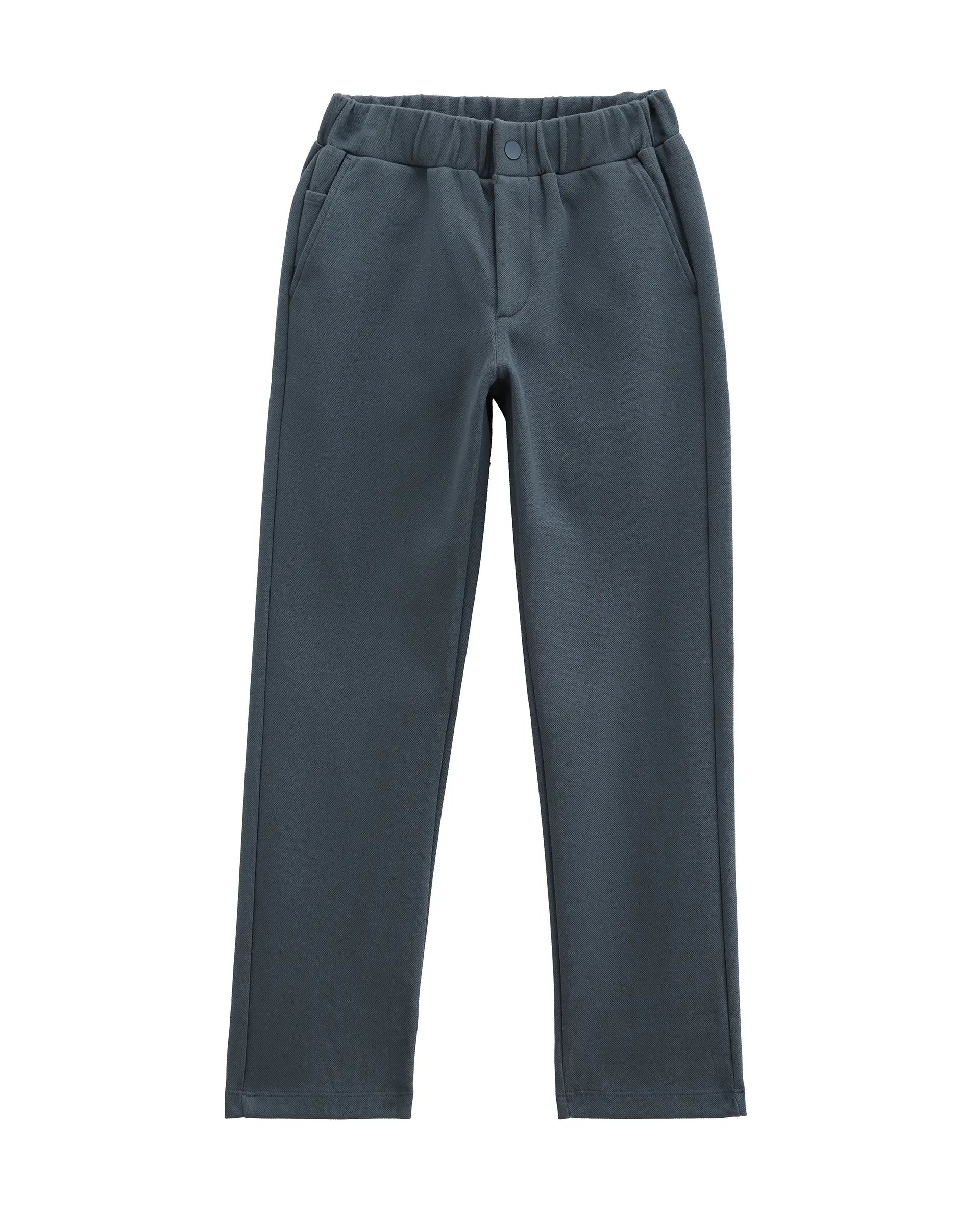 Rare Ones Kids Aura Dusky Blue Cotton Fabric Button And Zipper Closure Straight Fit Trouser