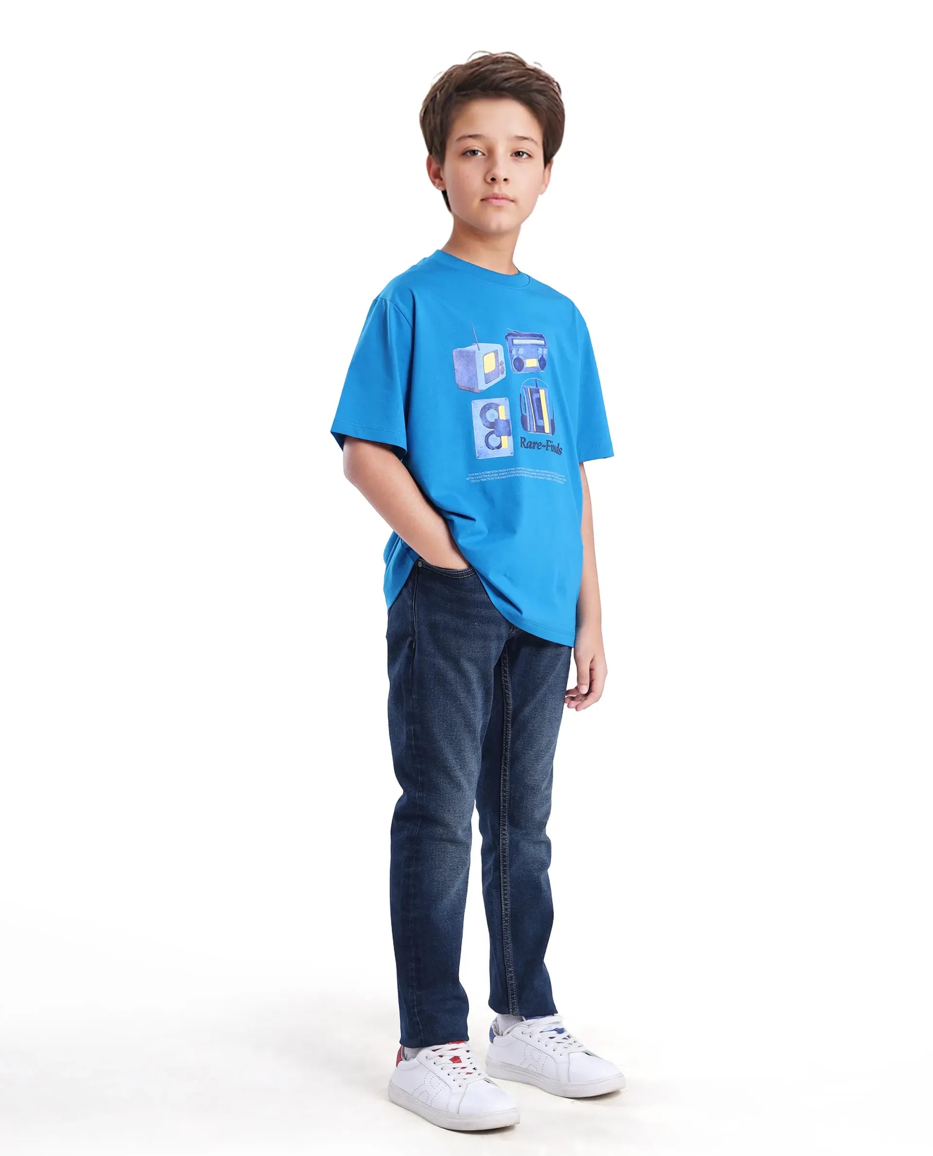 Rare Ones Kids Bram Dark Blue Cotton Solid Button And Zip Closure Slim Fit Jeans