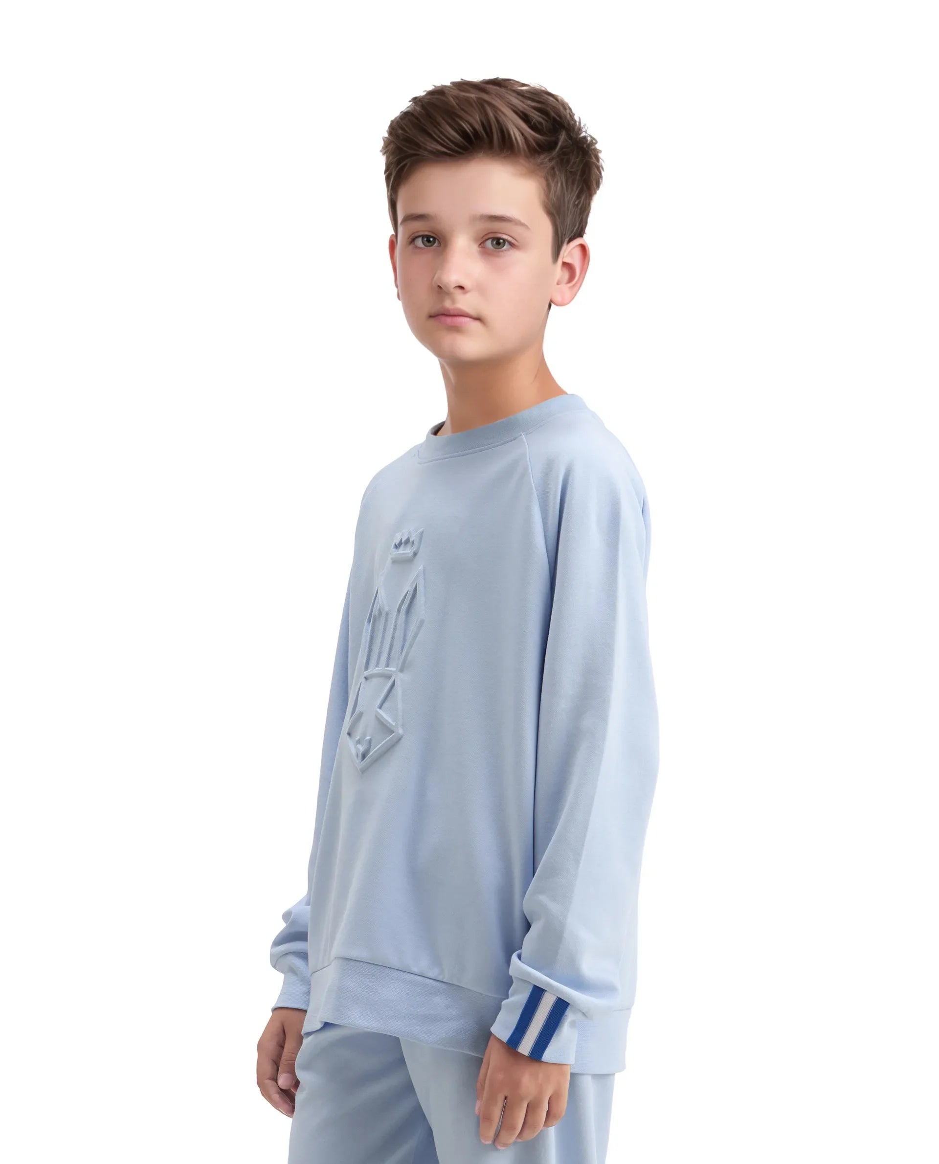 Rare Ones Kids Cadi Lilac Cotton Blend Full Sleeves Embossed Oversized Sweatshirt