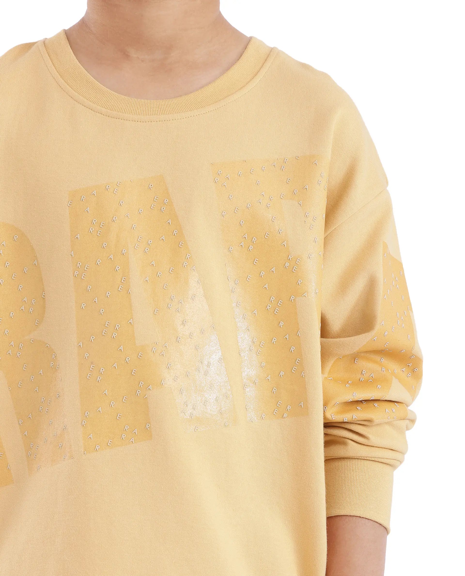 Rare Ones Kids Cramet Yellow Cotton Full Sleeve Gel With Hd Print Sweatshirt