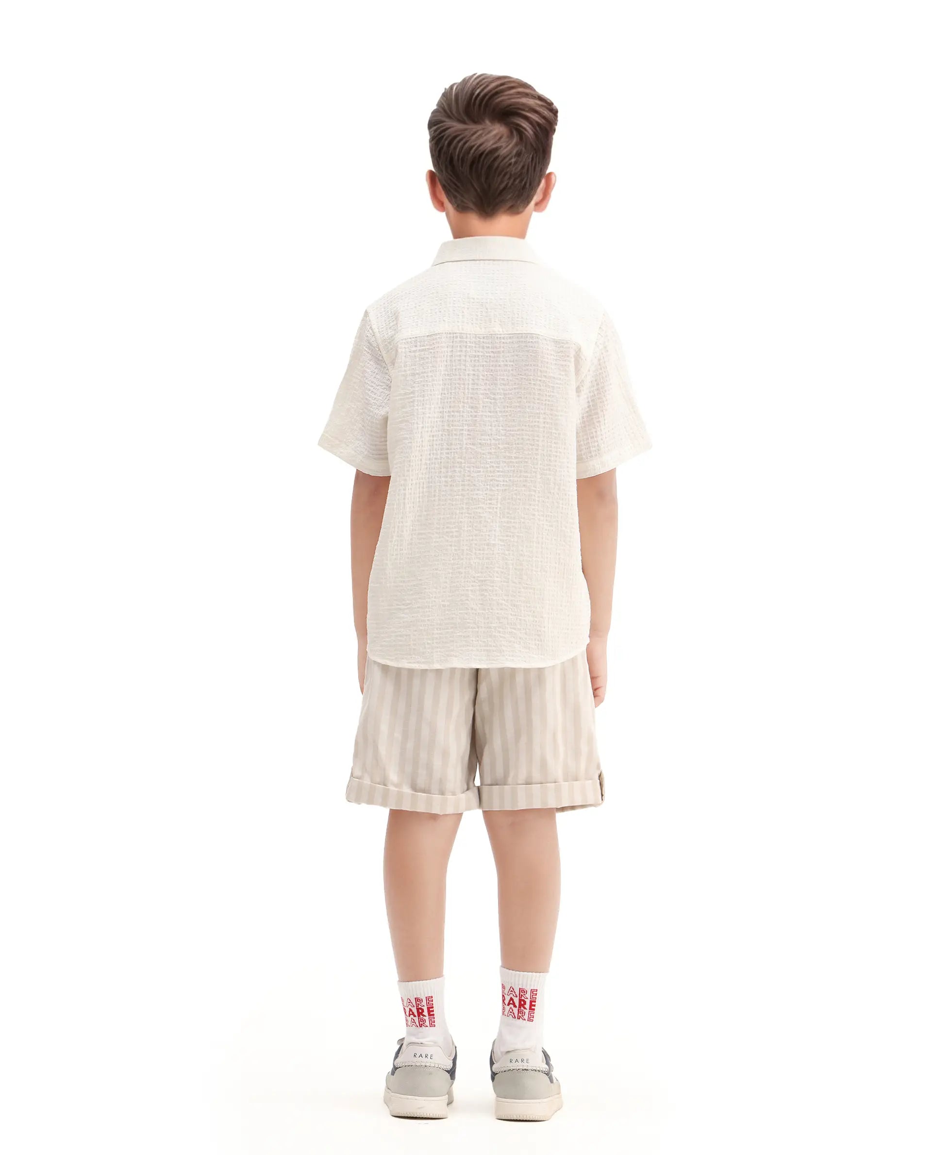 Rare Ones Kids Danni Beige Cotton Blend Striped Button & Zip Closure Regular Fit Shorts