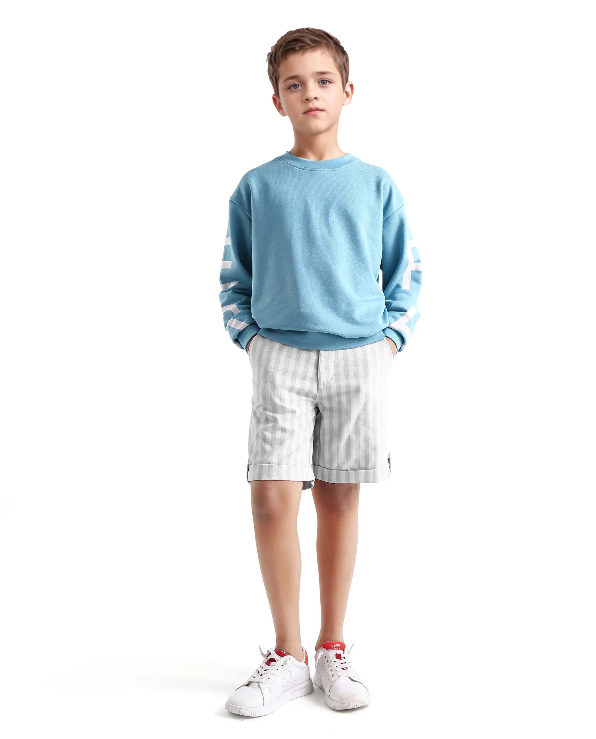 Rare Ones Kids Danni Light Green Cotton Blend Striped Drawstring Closure Regular Fit Shorts