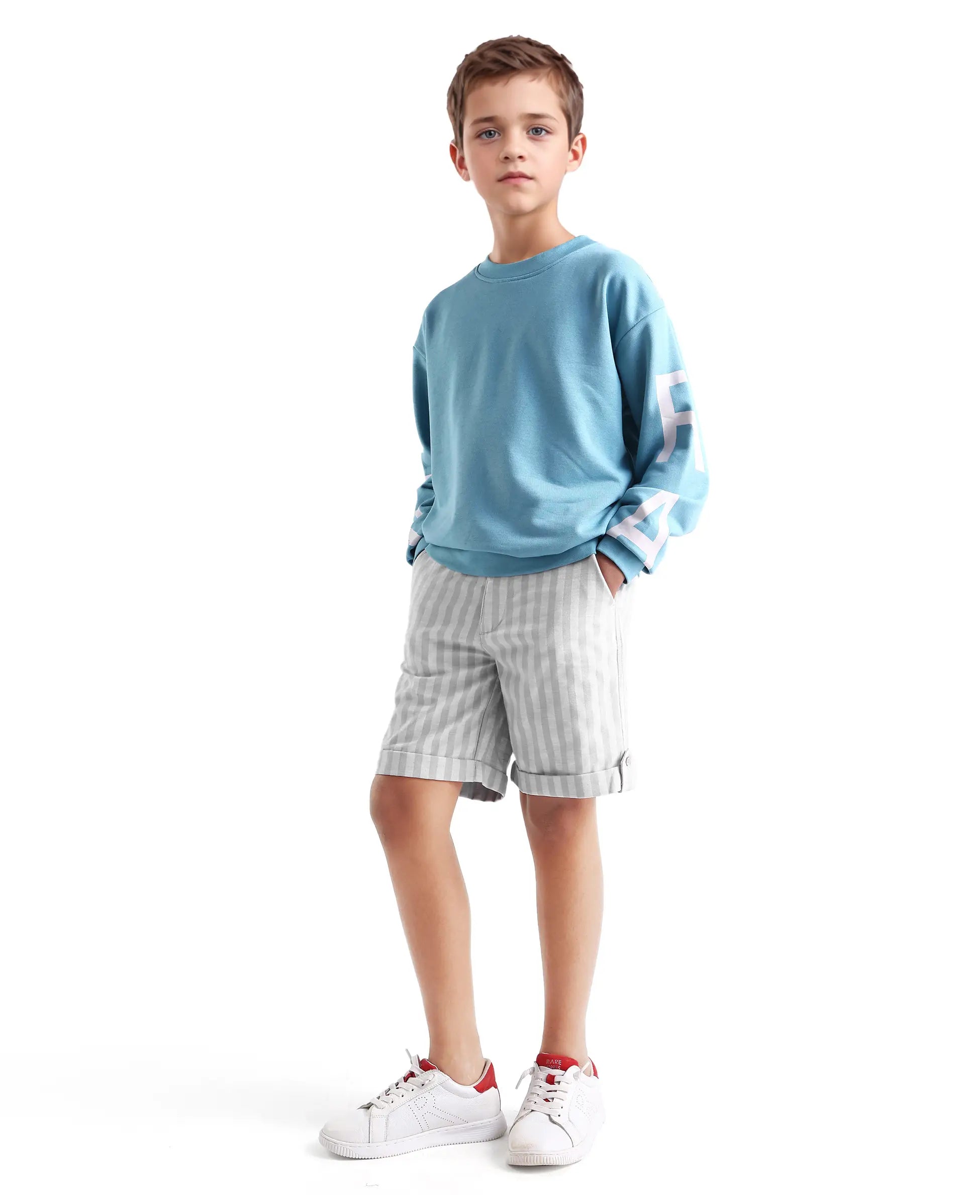 Rare Ones Kids Danni Light Green Cotton Blend Striped Drawstring Closure Regular Fit Shorts