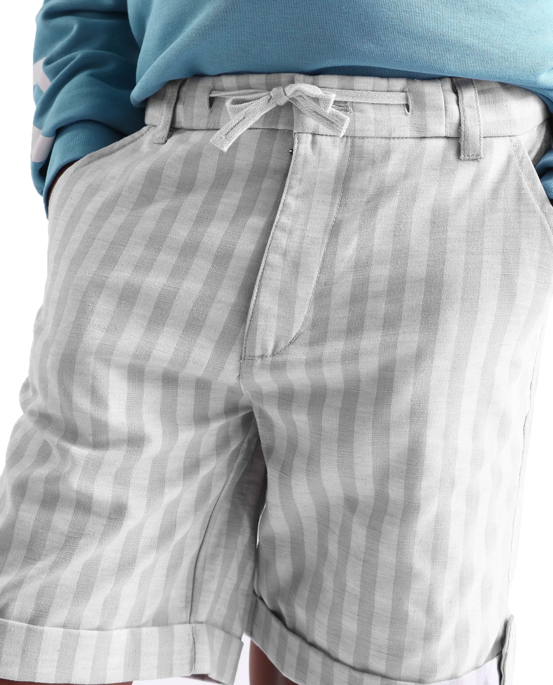 Rare Ones Kids Danni Light Green Cotton Blend Striped Drawstring Closure Regular Fit Shorts