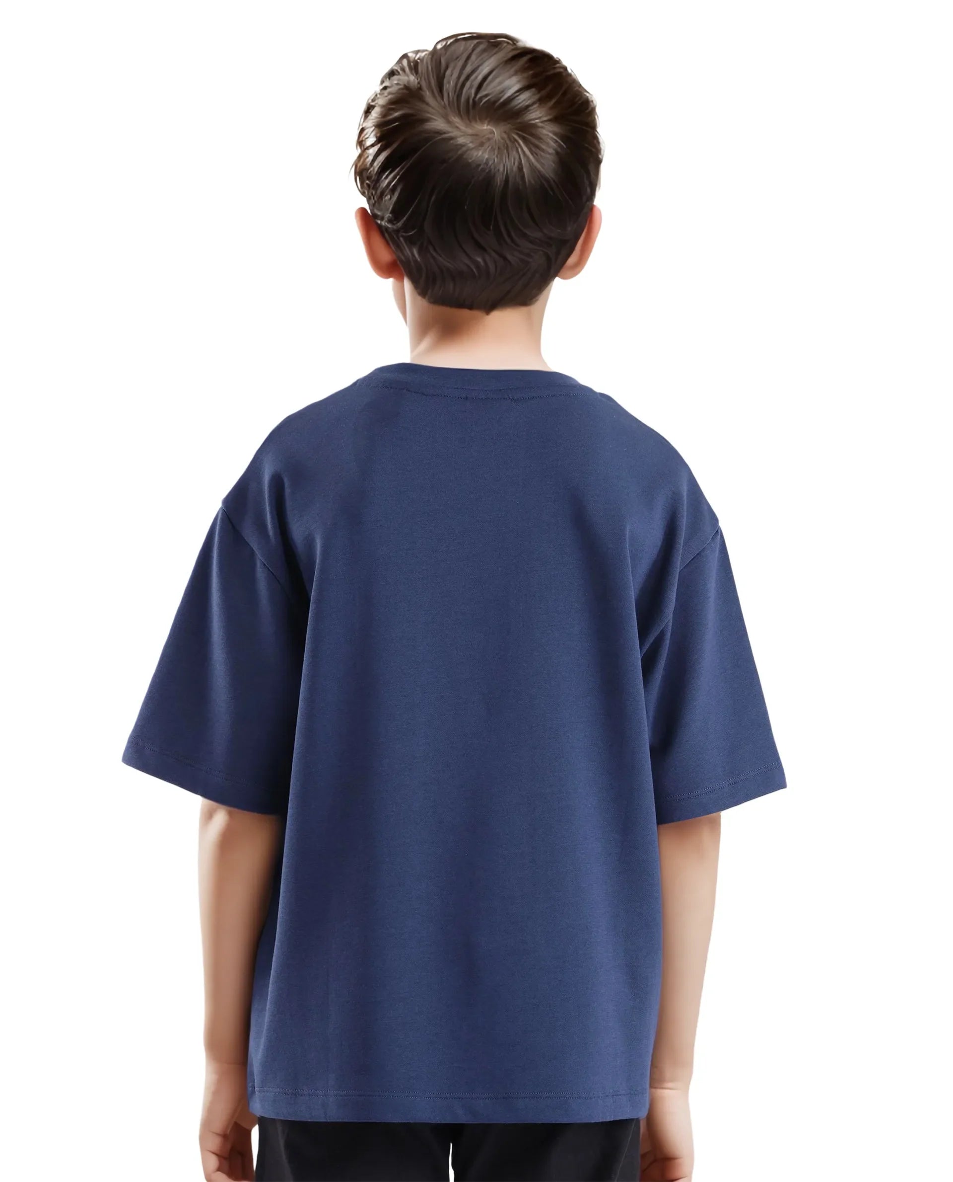 Rare Ones Kids Doe Navy Cotton Poly Short Sleeve Crew Neck Towel Embroidered Boxy T-Shirt