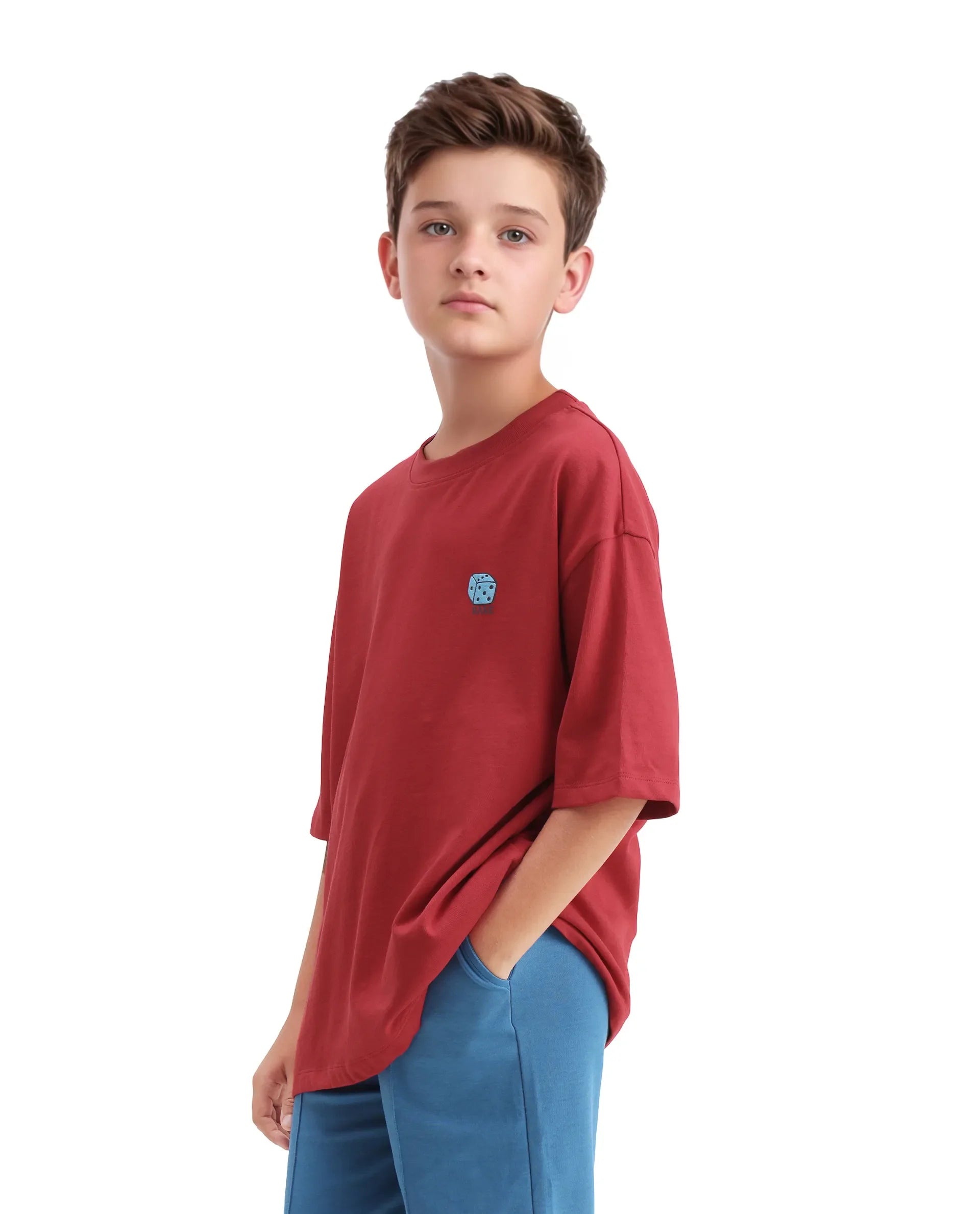 Rare Ones Kids Drake Red Cotton Solid Slip-On Closure Oversized Fit T-Shirt