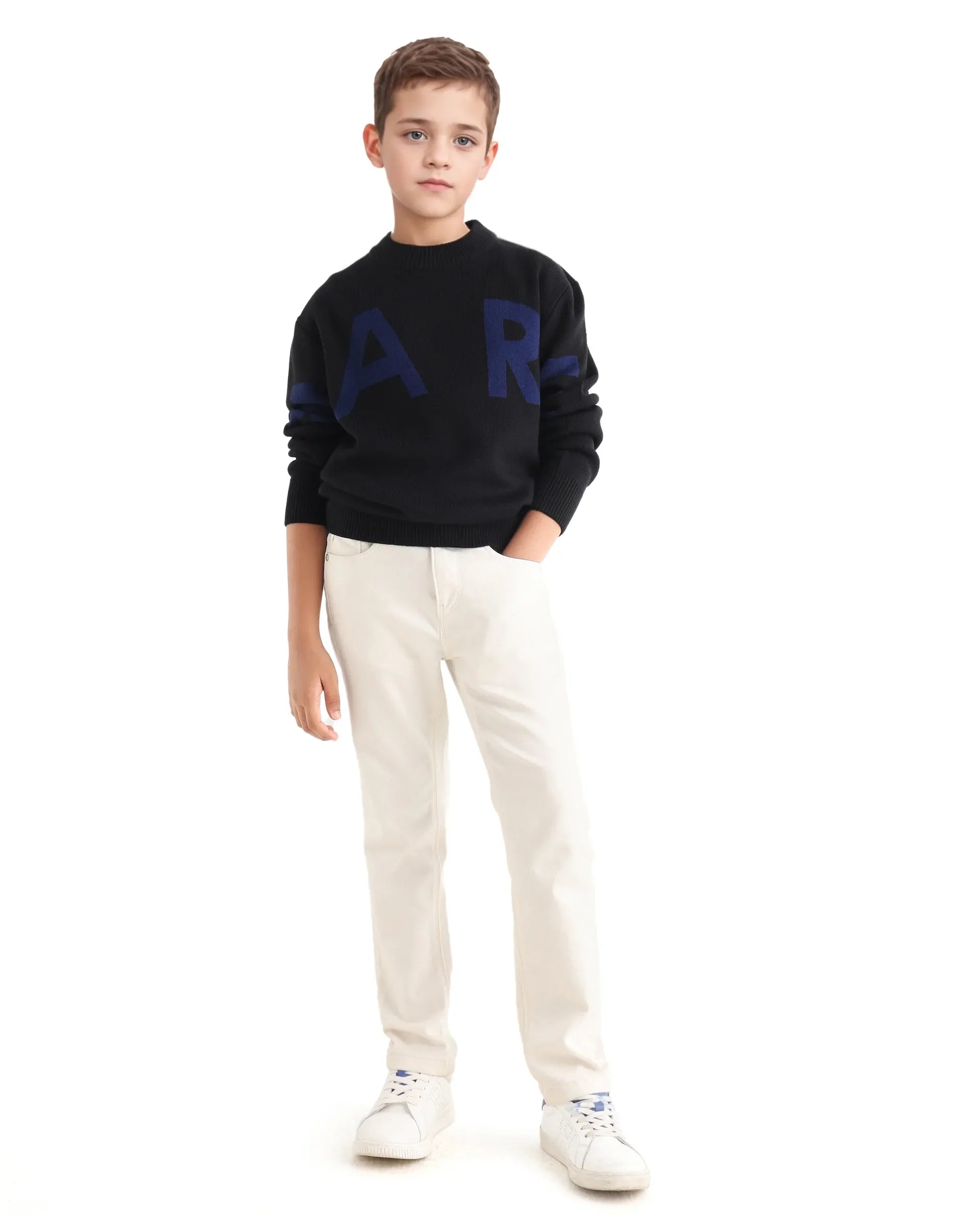 Rare Ones Kids Emyr-K Black Acrylic Blend Slip-On Closure Typography Regular Fit Sweater
