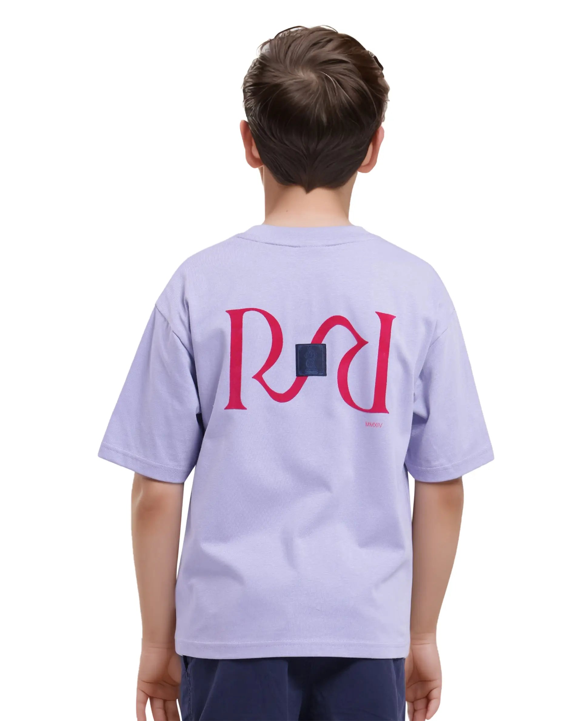 Rare Ones Kids Feg Dusky Purple Cotton Blend Half Sleeves Oversized Crew Neck Graphic Back Print With Applique T-Shirt