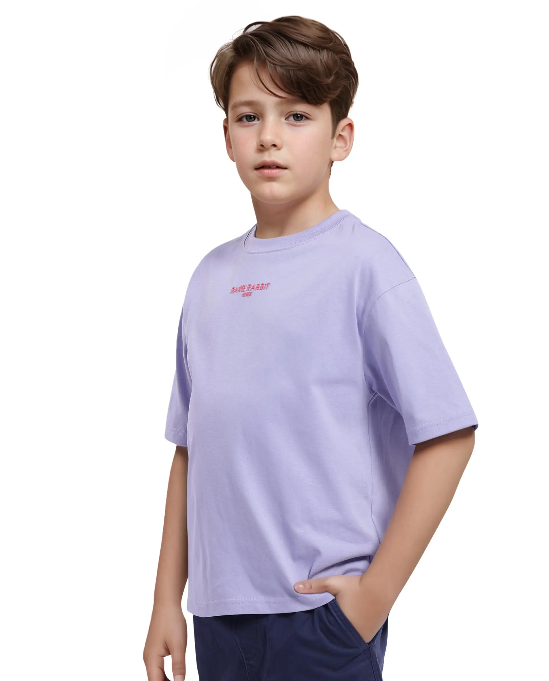 Rare Ones Kids Feg Dusky Purple Cotton Blend Half Sleeves Oversized Crew Neck Graphic Back Print With Applique T-Shirt