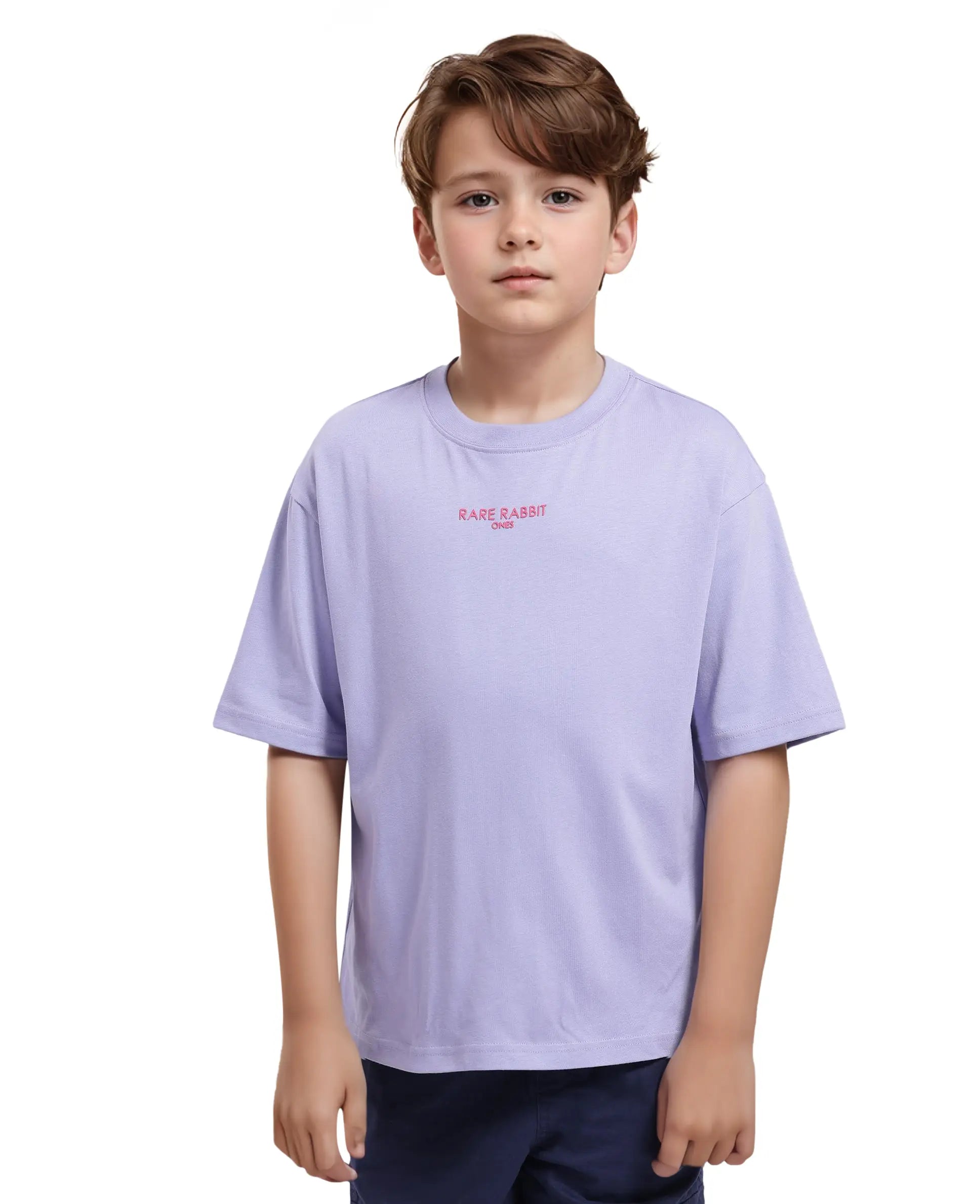 Rare Ones Kids Feg Dusky Purple Cotton Blend Half Sleeves Oversized Crew Neck Graphic Back Print With Applique T-Shirt