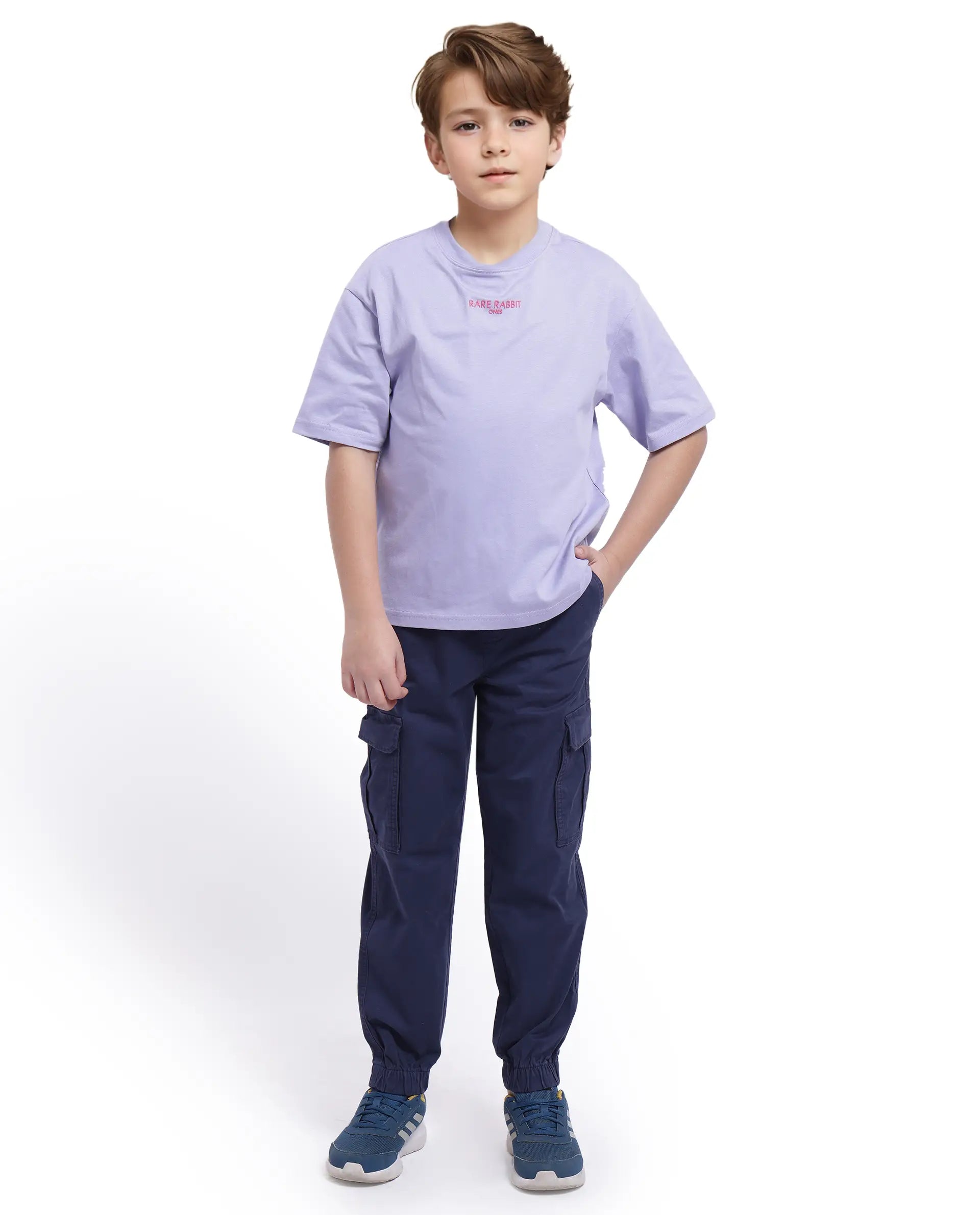 Rare Ones Kids Feg Dusky Purple Cotton Blend Half Sleeves Oversized Crew Neck Graphic Back Print With Applique T-Shirt