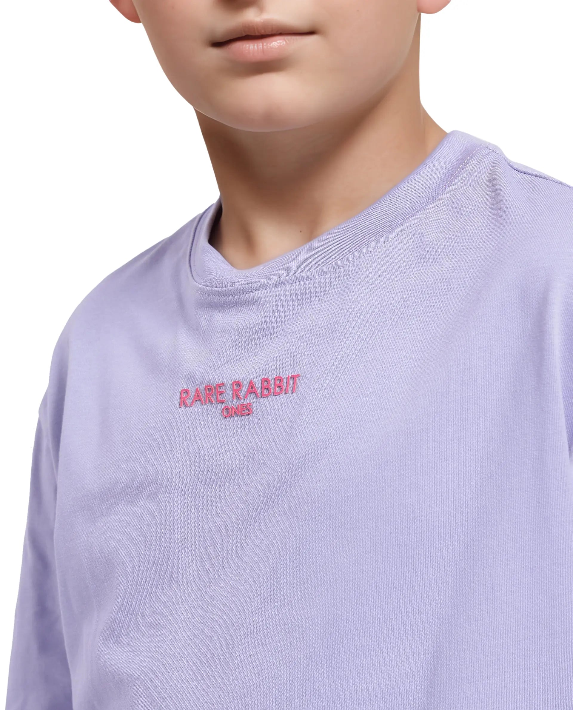 Rare Ones Kids Feg Dusky Purple Cotton Blend Half Sleeves Oversized Crew Neck Graphic Back Print With Applique T-Shirt