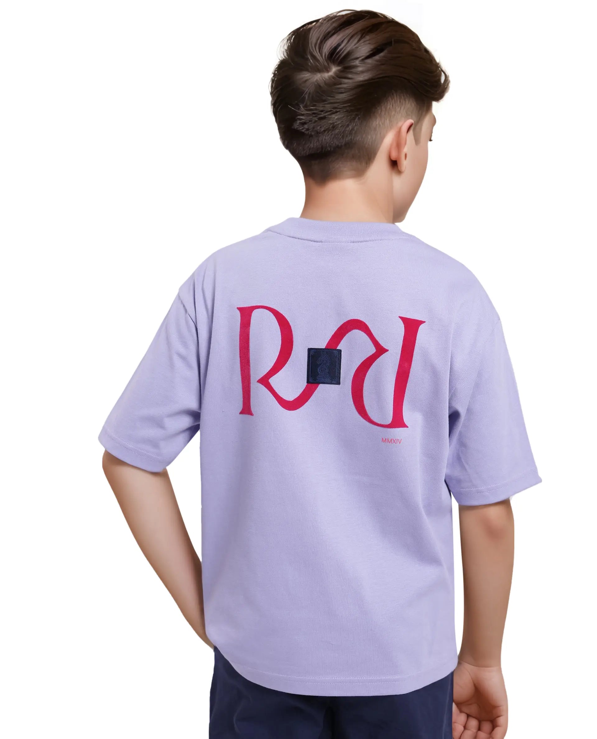 Rare Ones Kids Feg Dusky Purple Cotton Blend Half Sleeves Oversized Crew Neck Graphic Back Print With Applique T-Shirt