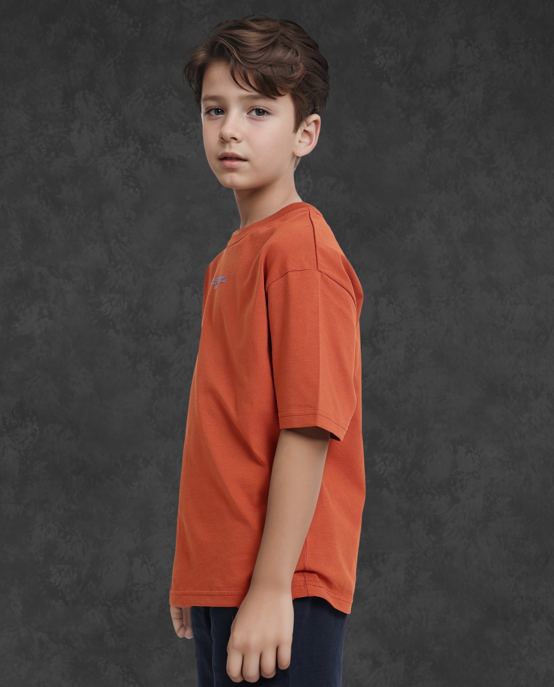 Rare Ones Kids Feg Rust Cotton Blend Half Sleeves Oversized Crew Neck Graphic Back Print With Applique T-Shirt