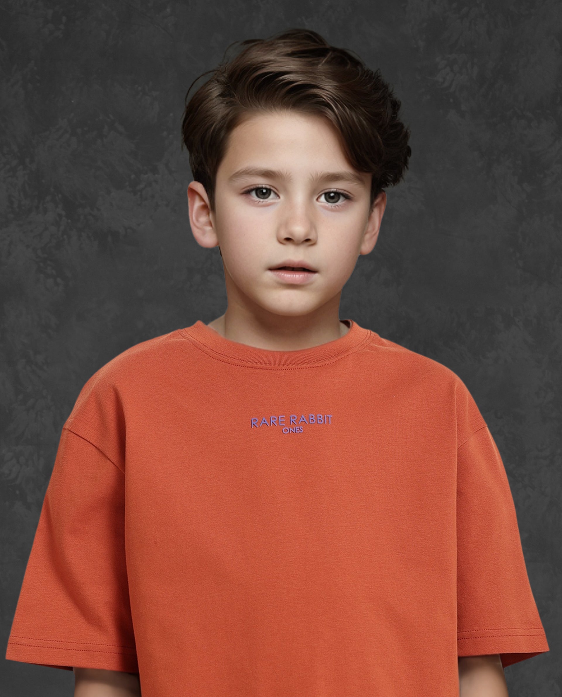 Rare Ones Kids Feg Rust Cotton Blend Half Sleeves Oversized Crew Neck Graphic Back Print With Applique T-Shirt