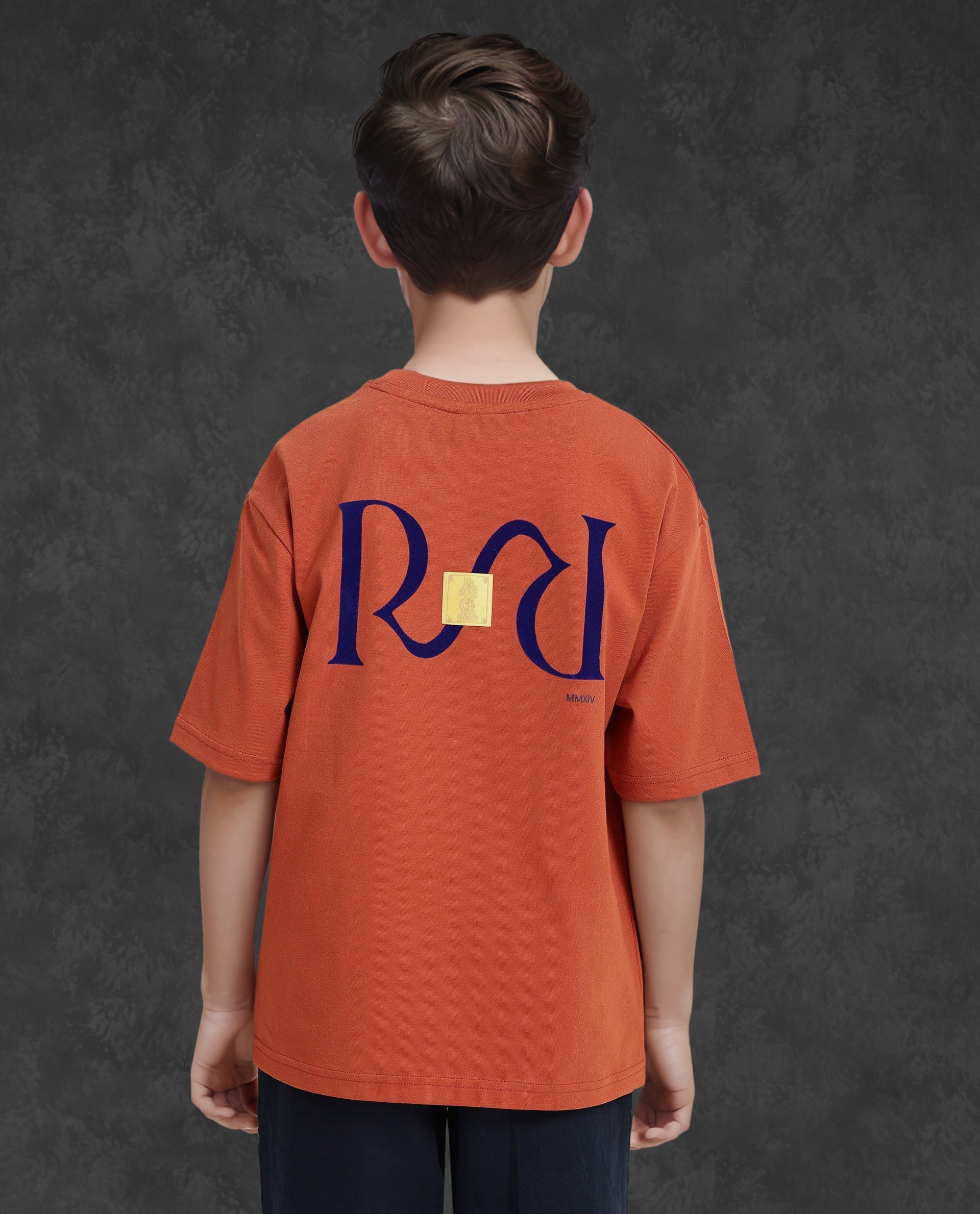 Rare Ones Kids Feg Rust Cotton Blend Half Sleeves Oversized Crew Neck Graphic Back Print With Applique T-Shirt