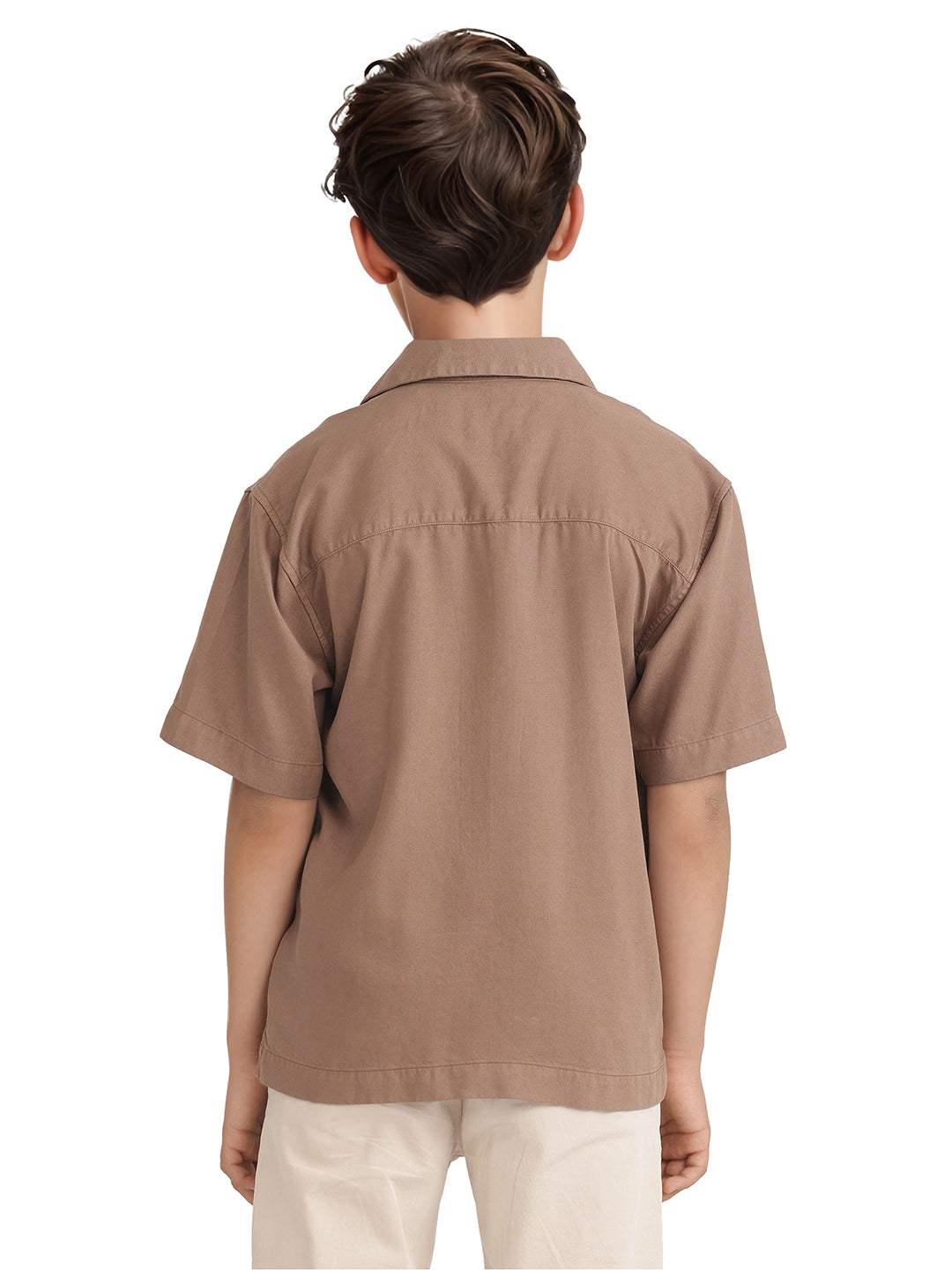Rare Ones Kids Fern-S Brown Cotton Blend Half Sleeve Button Closure Solid Regular Fit Shirt