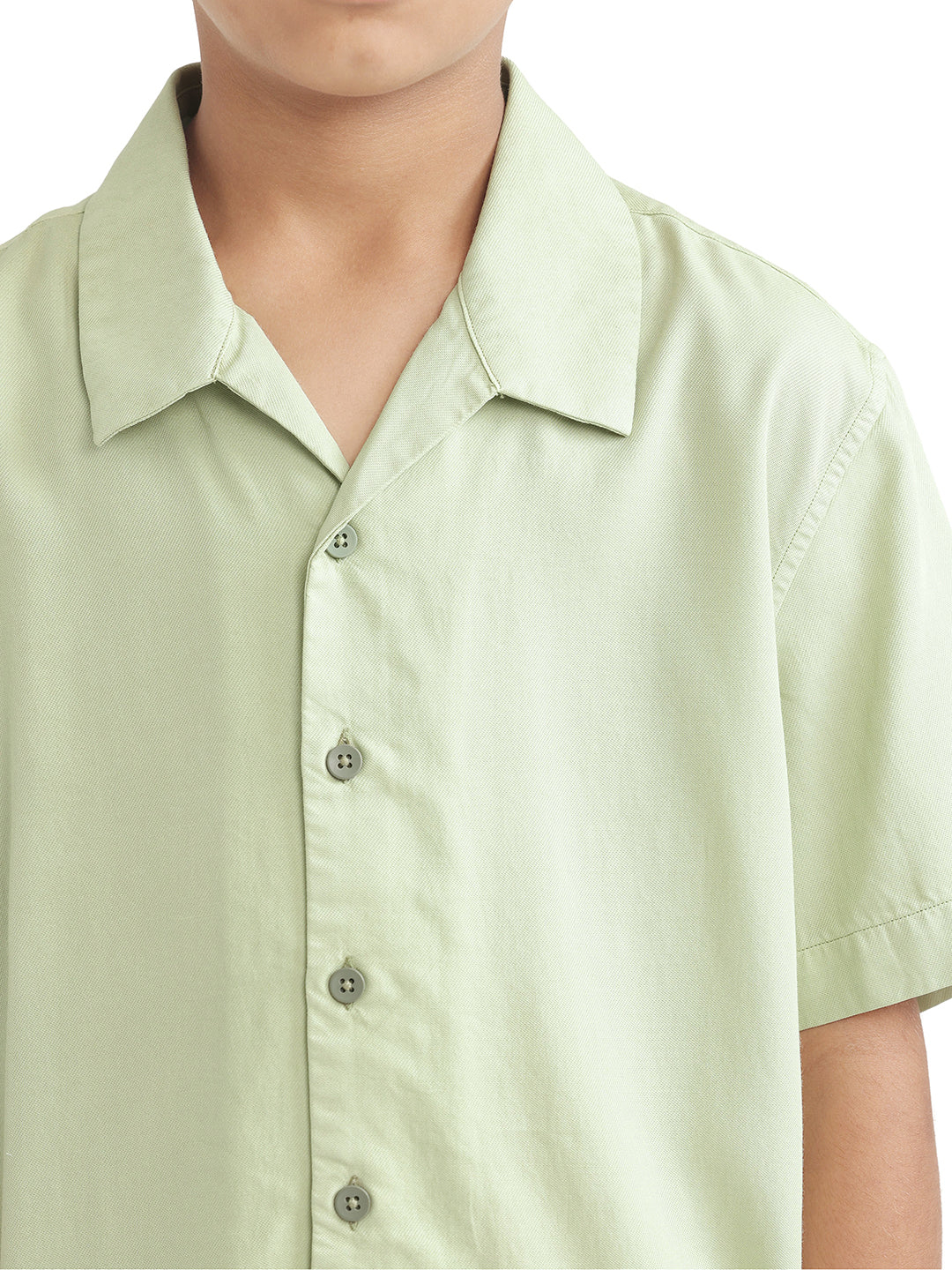 Rare Ones Kids Fern-S Light Green Cotton Blend Half Sleeve Button Closure Solid Regular Fit Shirt