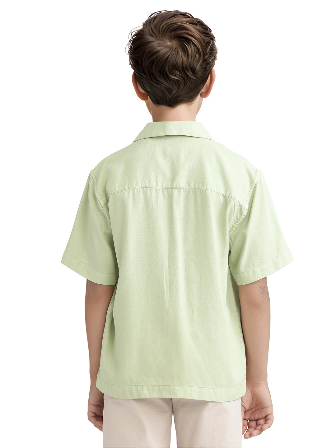 Rare Ones Kids Fern-S Light Green Cotton Blend Half Sleeve Button Closure Solid Regular Fit Shirt