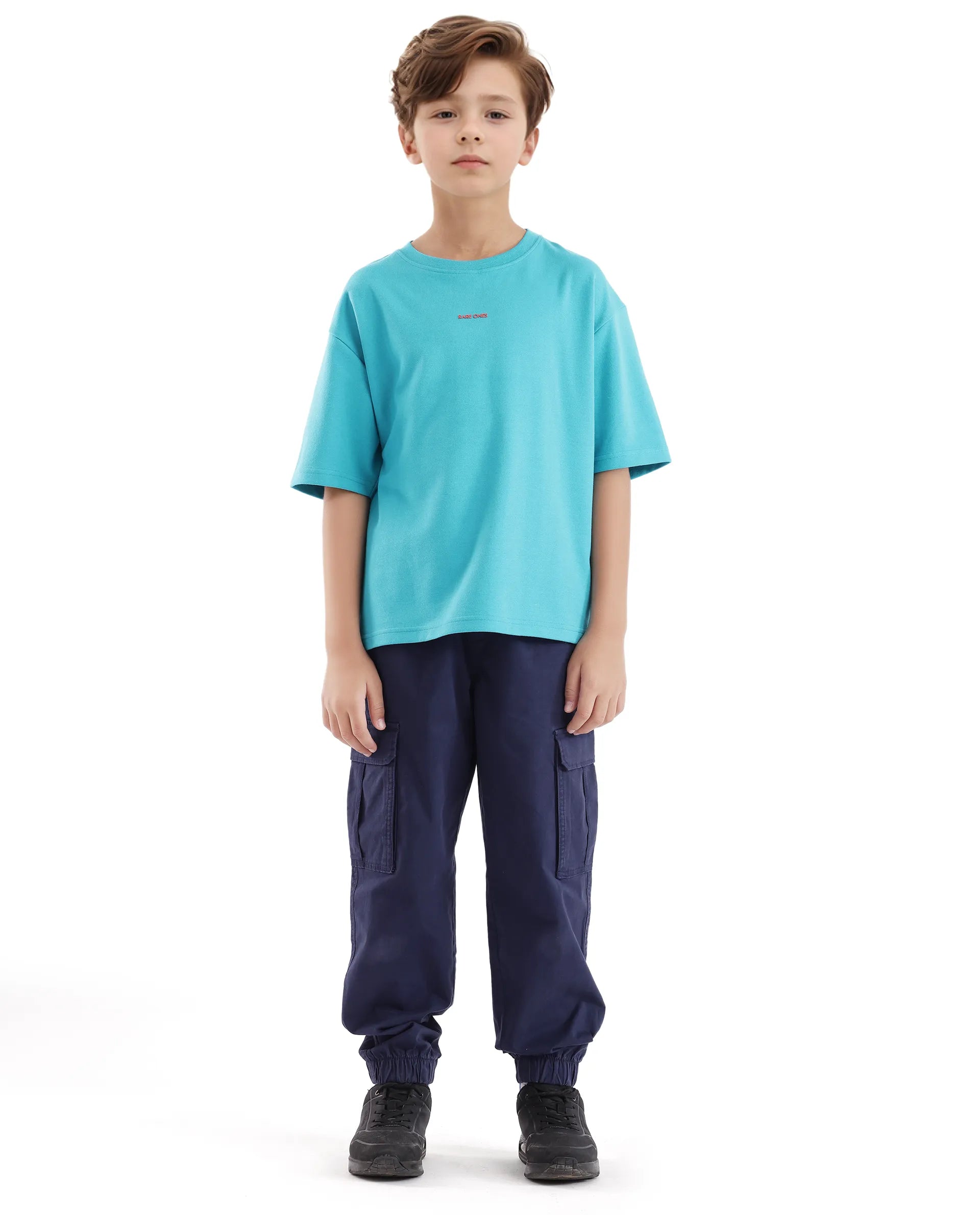 Rare Ones Kids Fleu Turq Cotton Short Sleeve Crew Neck Cmyk Print Boxy T-Shirt