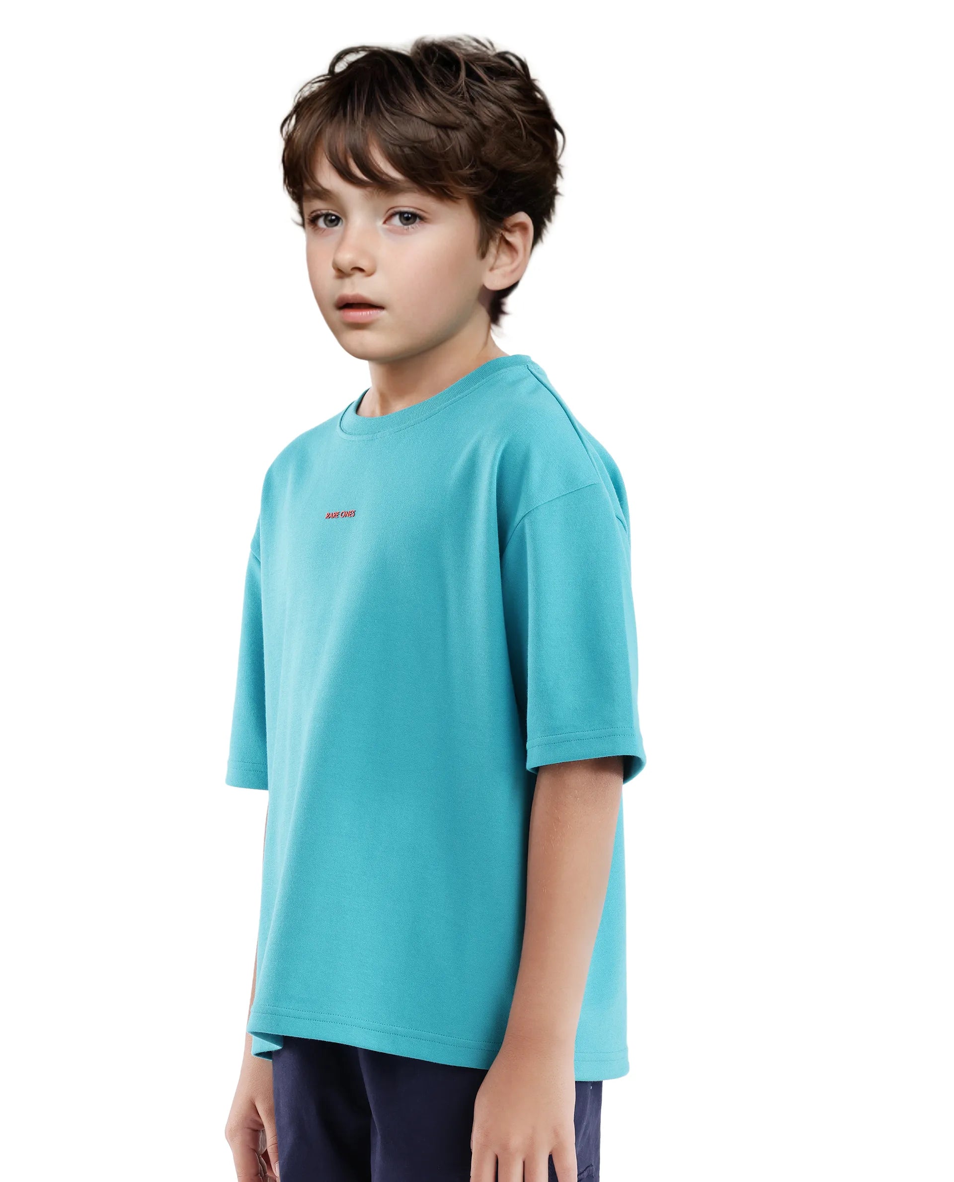 Rare Ones Kids Fleu Turq Cotton Short Sleeve Crew Neck Cmyk Print Boxy T-Shirt