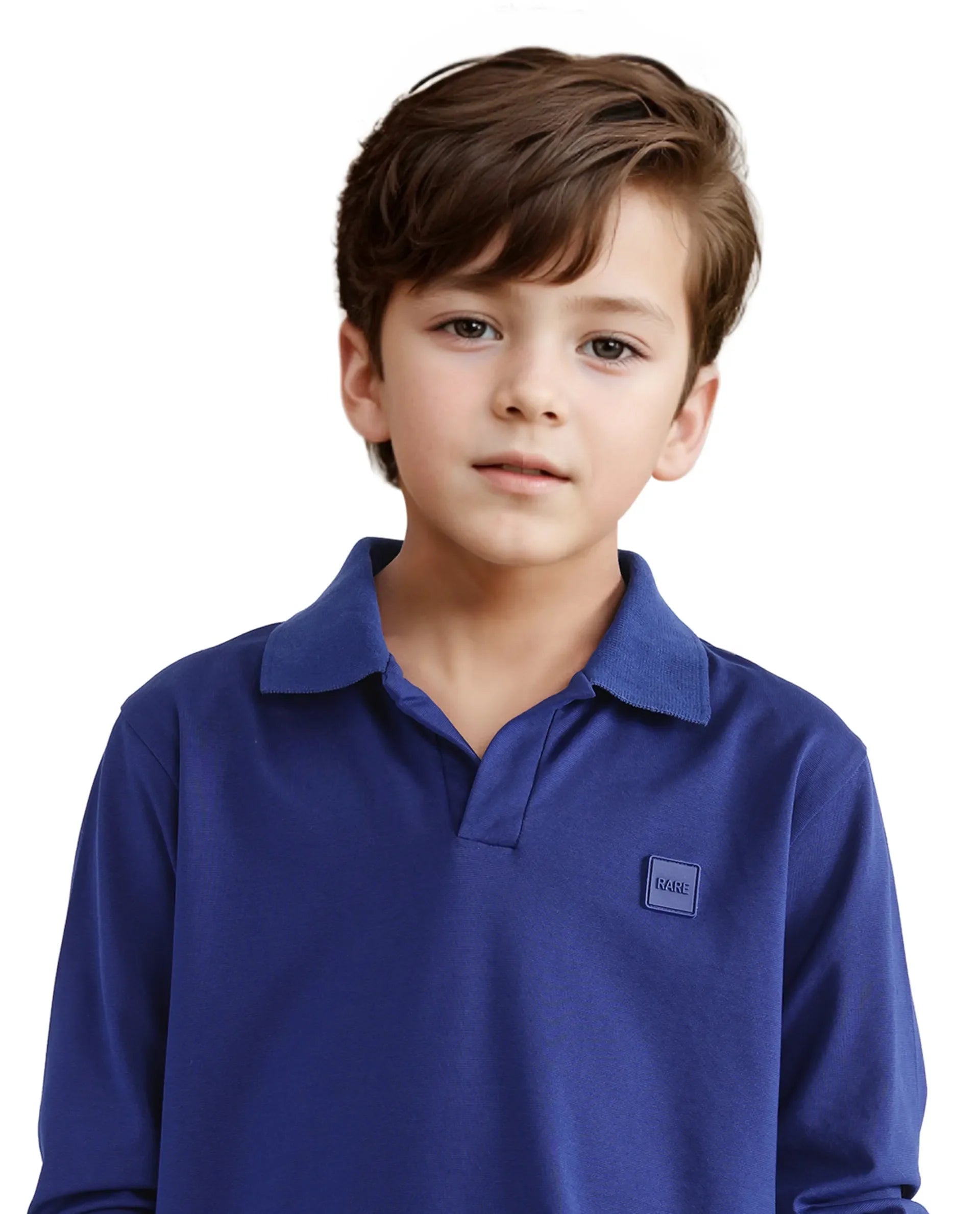 Rare Ones Kids Flit Blue Cotton Blend Full Sleeve Regular Collar Solid Polo