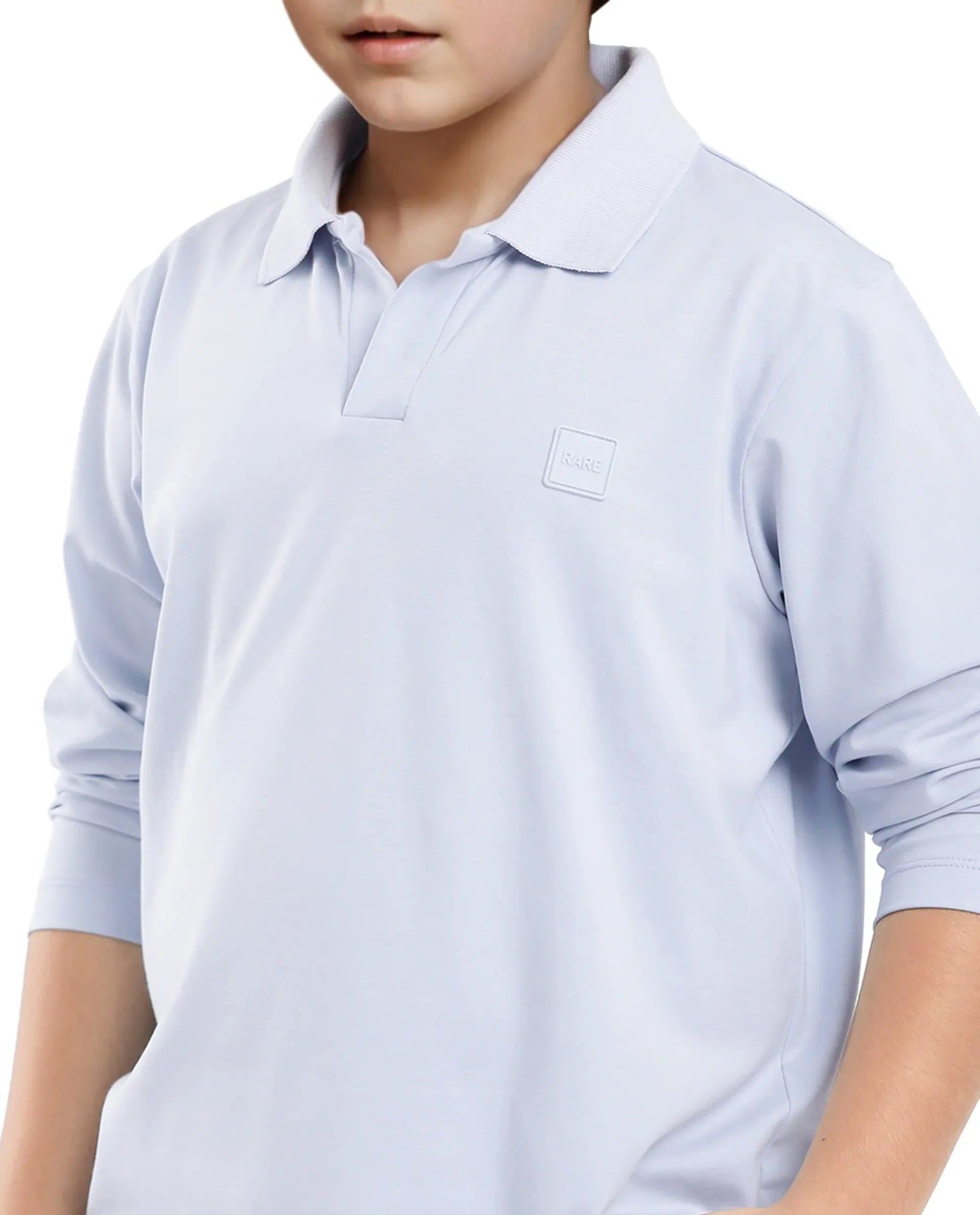 Rare Ones Kids Flit Light Blue Cotton Blend Full Sleeve Regular Collar Solid Polo