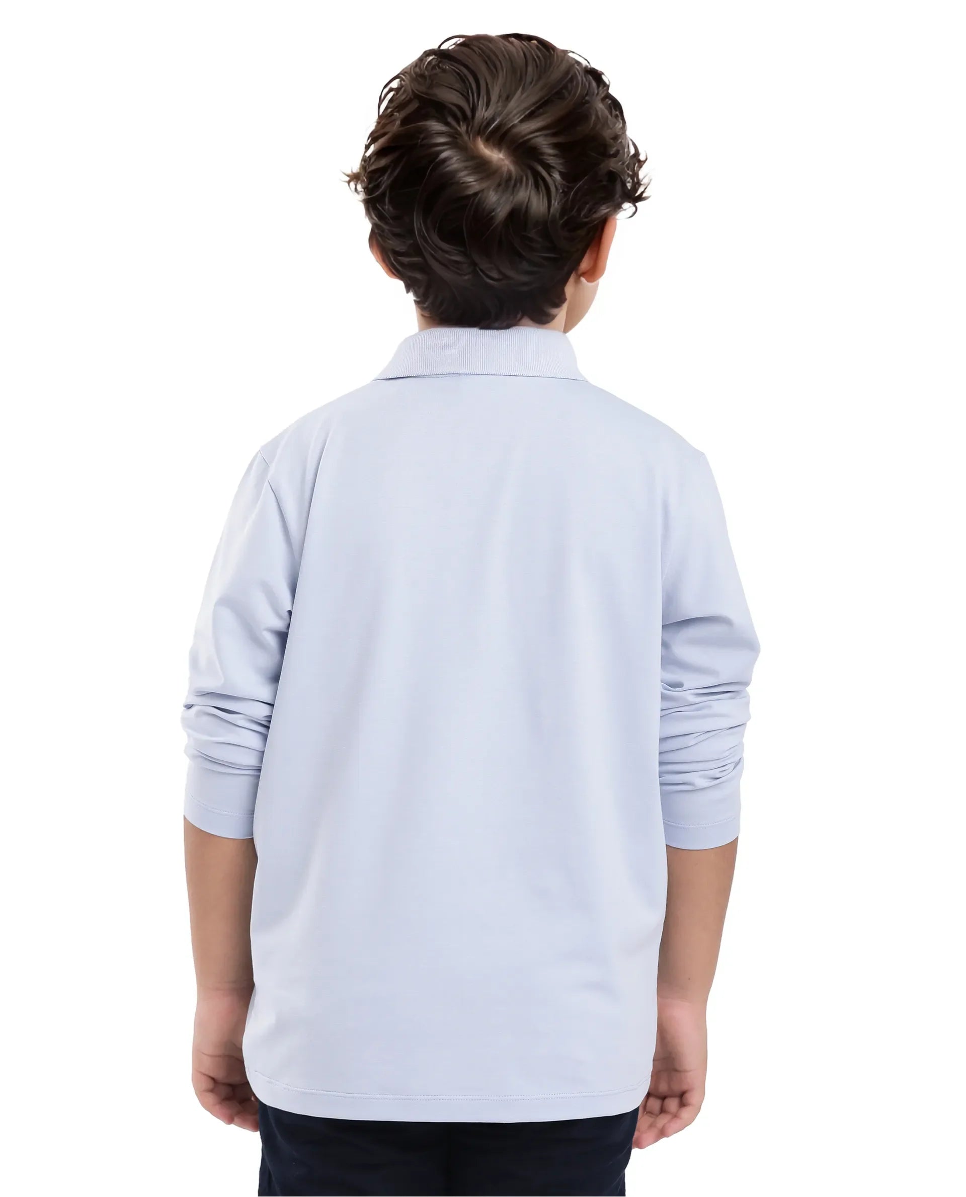 Rare Ones Kids Flit Light Blue Cotton Blend Full Sleeve Regular Collar Solid Polo