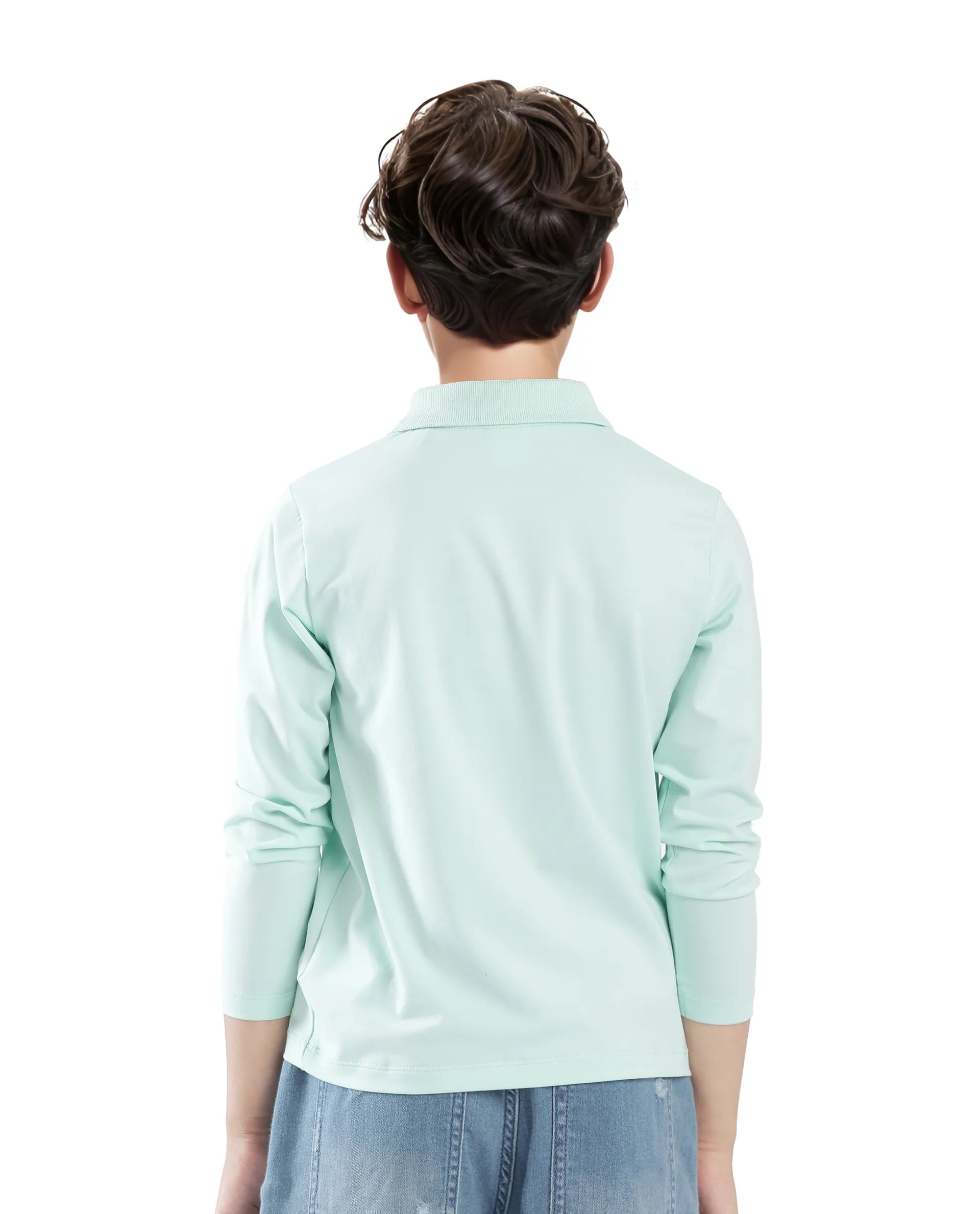Rare Ones Kids Flit Pastel Green Cotton Blend Full Sleeve Regular Collar Solid Polo