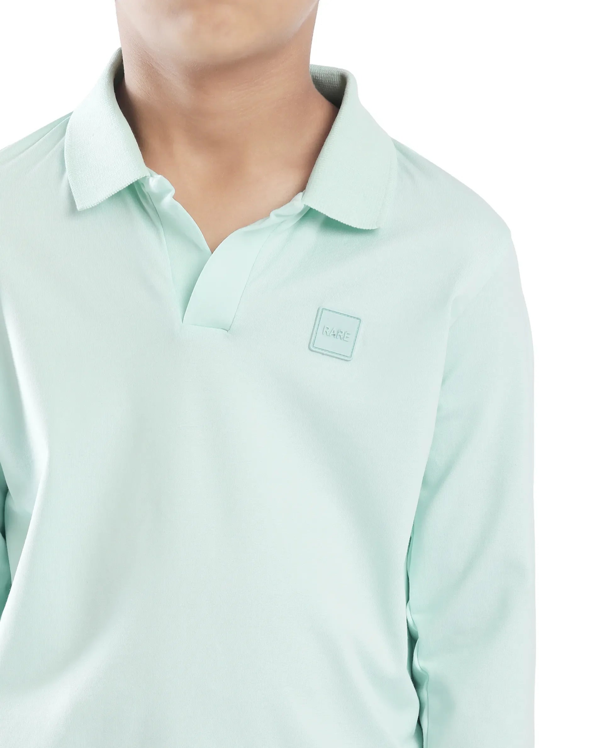 Rare Ones Kids Flit Pastel Green Cotton Blend Full Sleeve Regular Collar Solid Polo