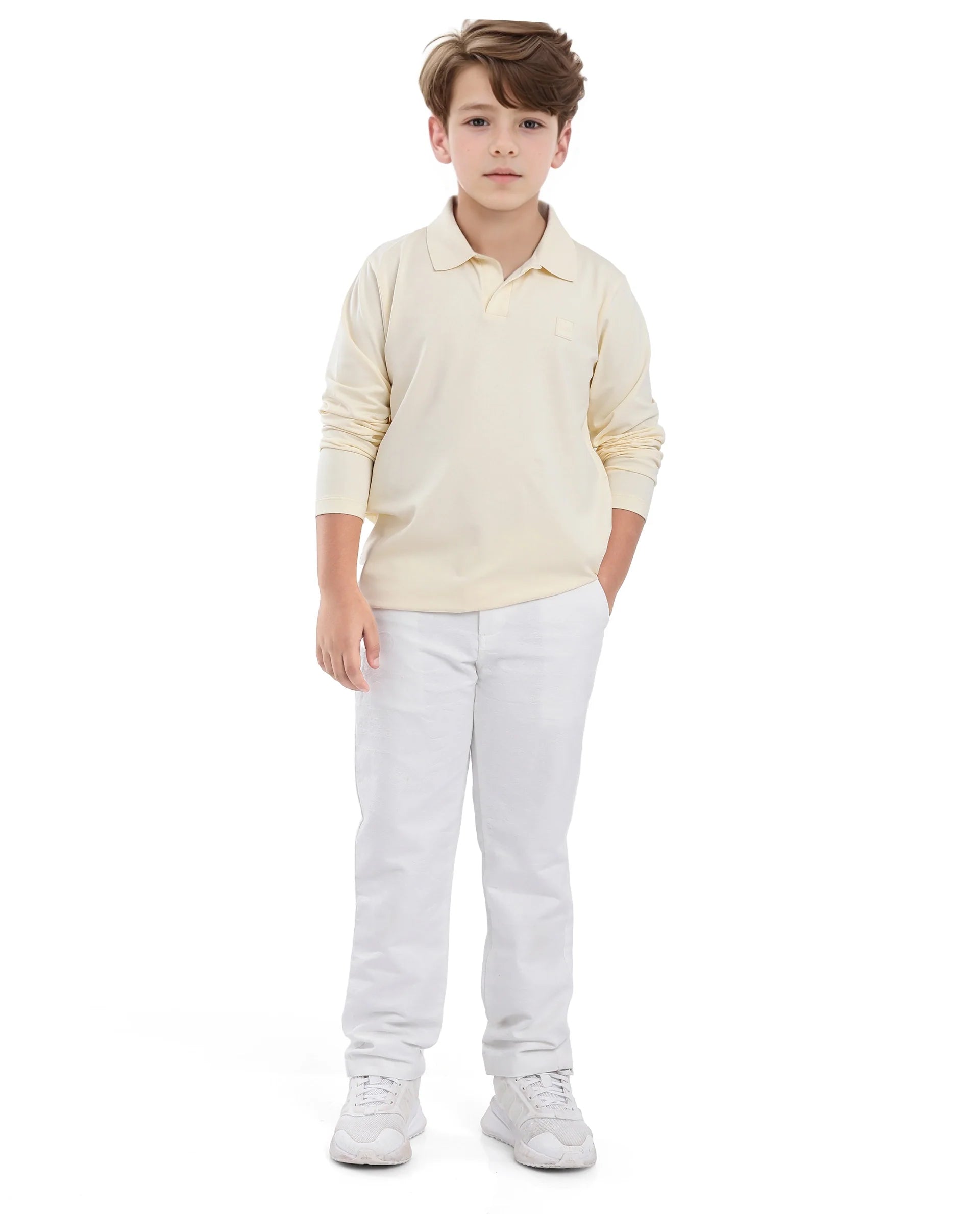 Rare Ones Kids Flit Pastel Yellow Cotton Blend Full Sleeve Polo Neck Solid Polo