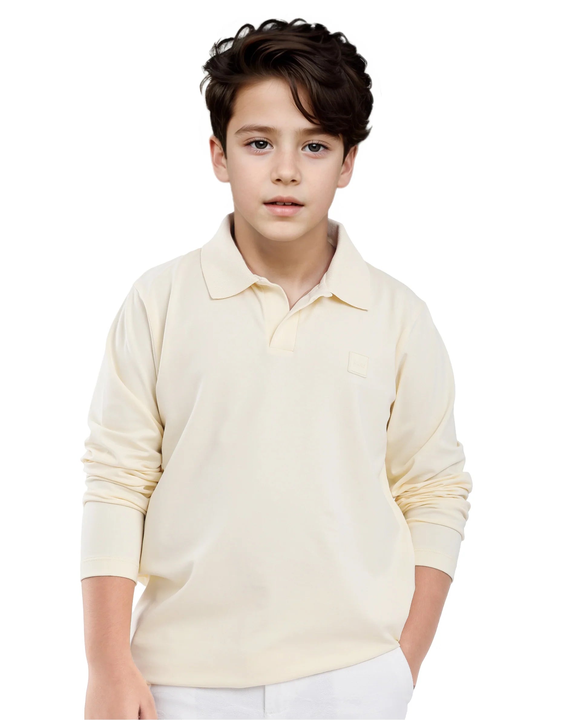 Rare Ones Kids Flit Pastel Yellow Cotton Blend Full Sleeve Polo Neck Solid Polo