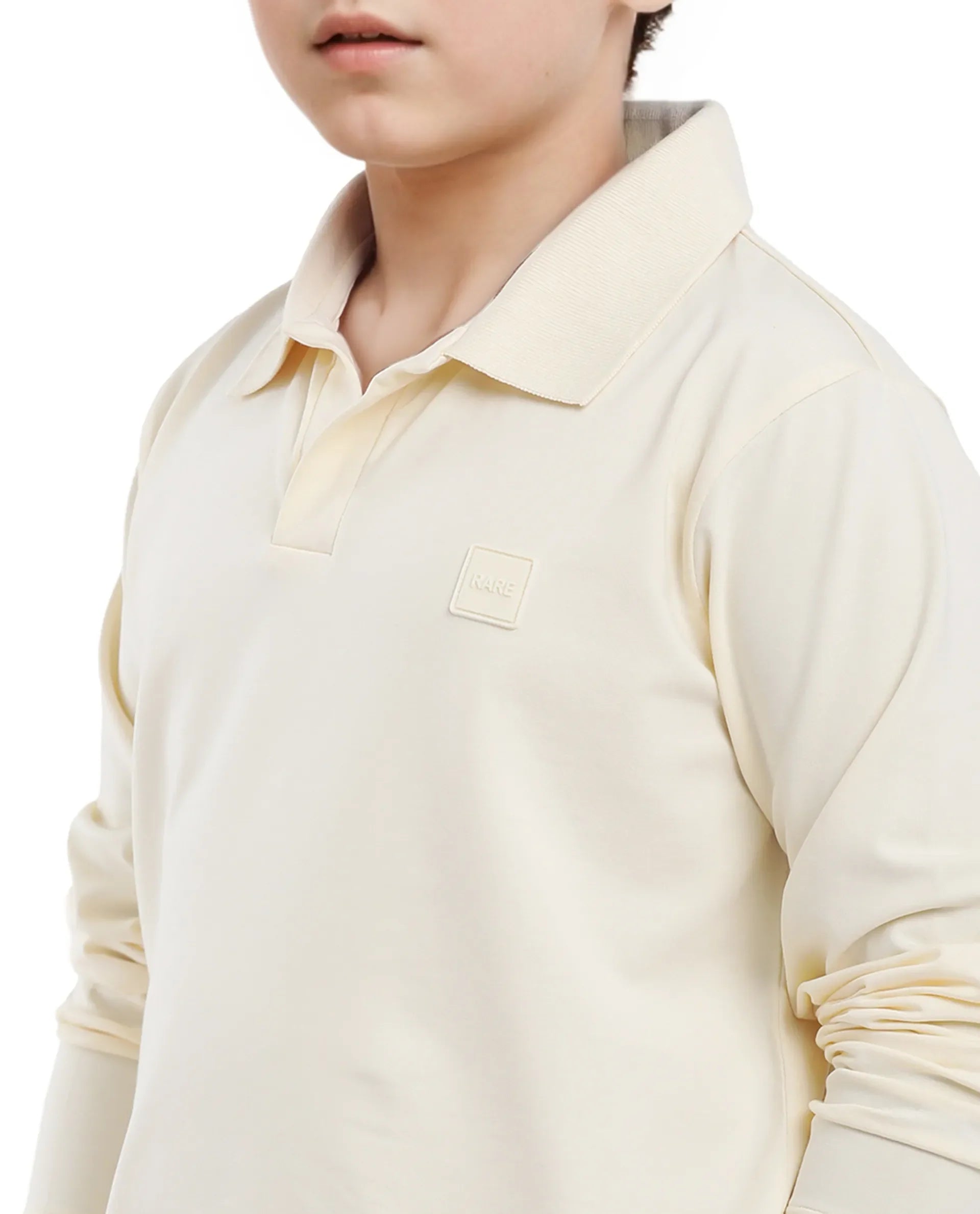 Rare Ones Kids Flit Pastel Yellow Cotton Blend Full Sleeve Polo Neck Solid Polo