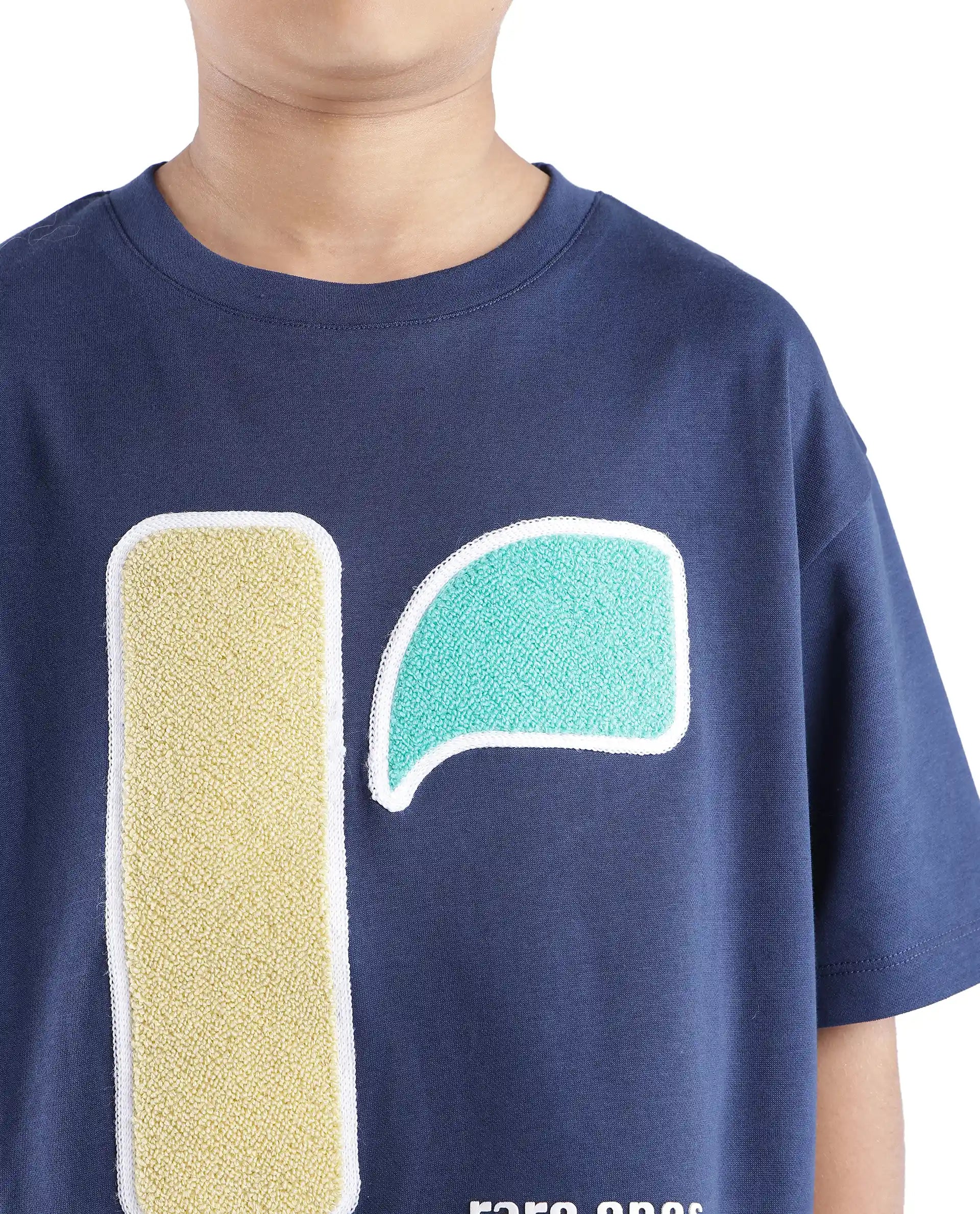 Rare Ones Kids Frodo Navy Cotton Poly Short Sleeve Crew Neck Towel Embroidered T-Shirt