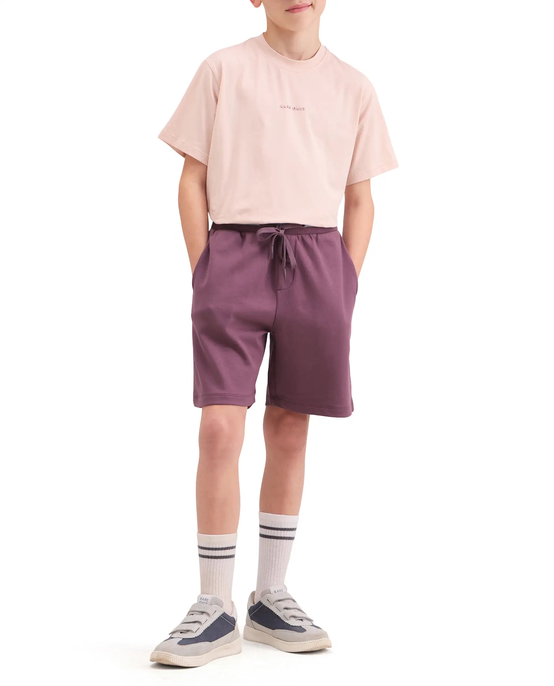 Rare Ones Kids Jonty-B Dark Purple Cotton Blend Fabric Drawstring Closure Regular Fit Shorts