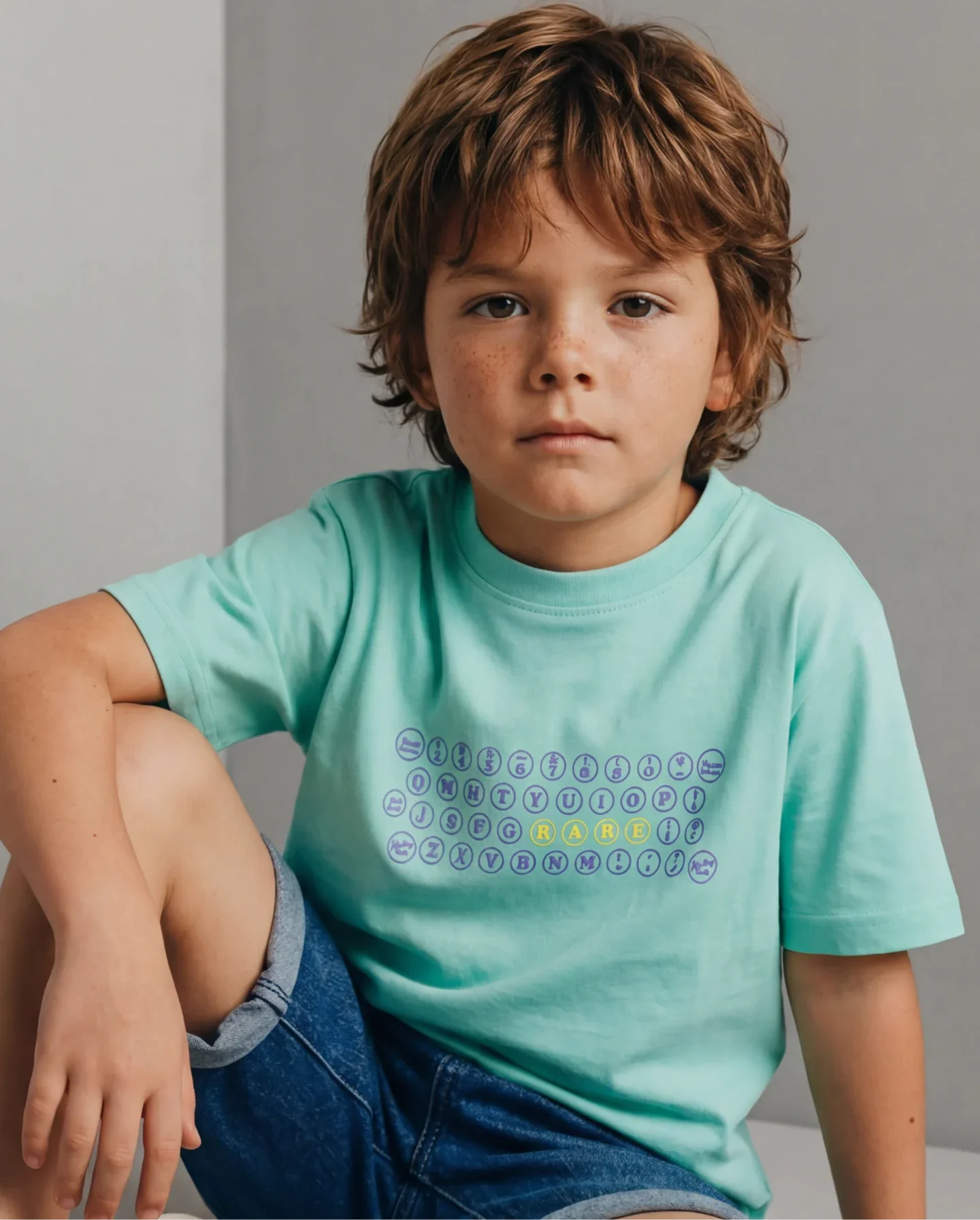 Rare Ones Kids Key Turq Cotton Blend Fabric Pull-On Closure Regular Fit Graphic Print T-Shirt