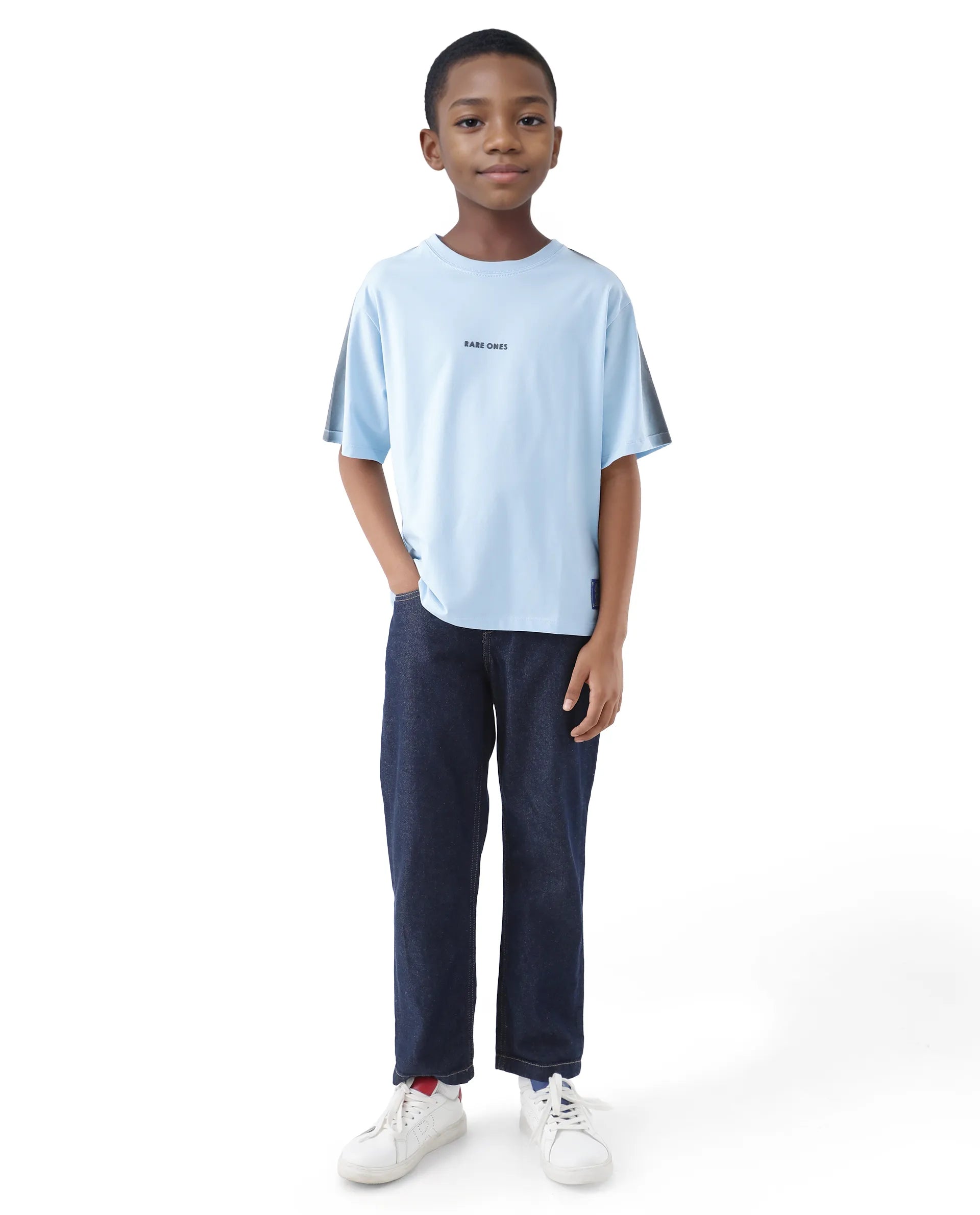 Rare Ones Kids Kruv-K Blue Cotton Short Sleeve Crew Neck Printed Boxy T-Shirt