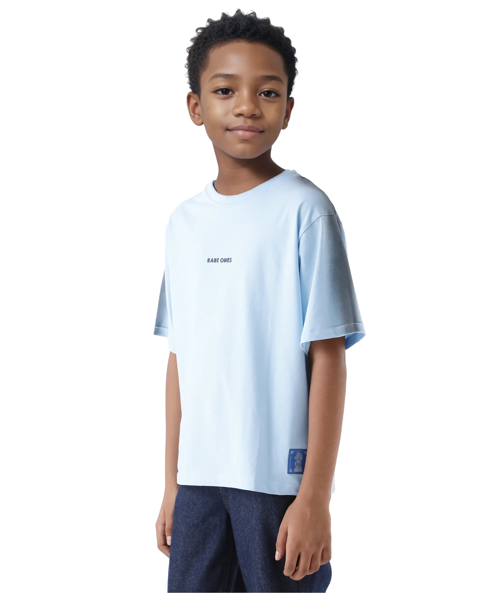 Rare Ones Kids Kruv-K Blue Cotton Short Sleeve Crew Neck Printed Boxy T-Shirt
