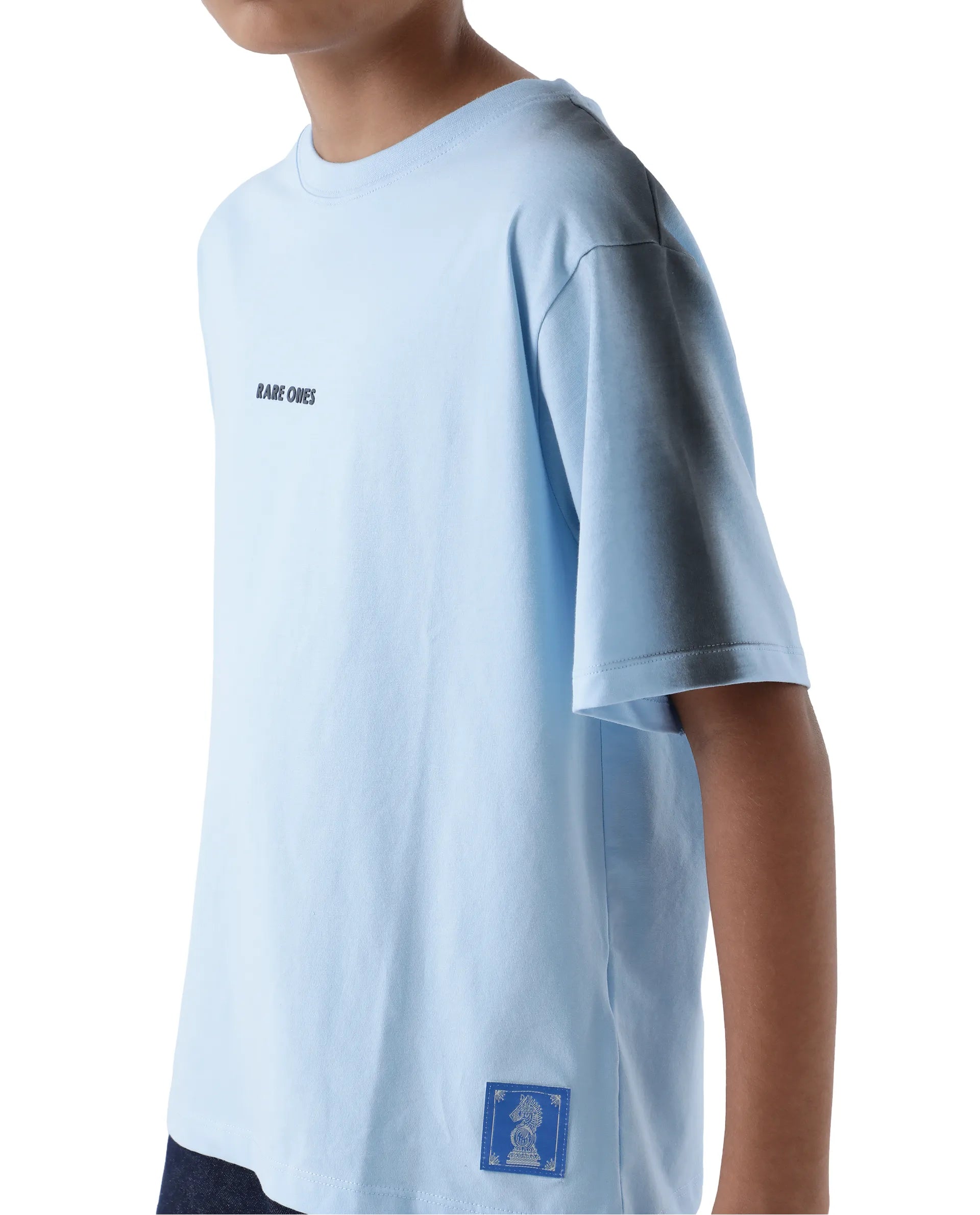 Rare Ones Kids Kruv-K Blue Cotton Short Sleeve Crew Neck Printed Boxy T-Shirt