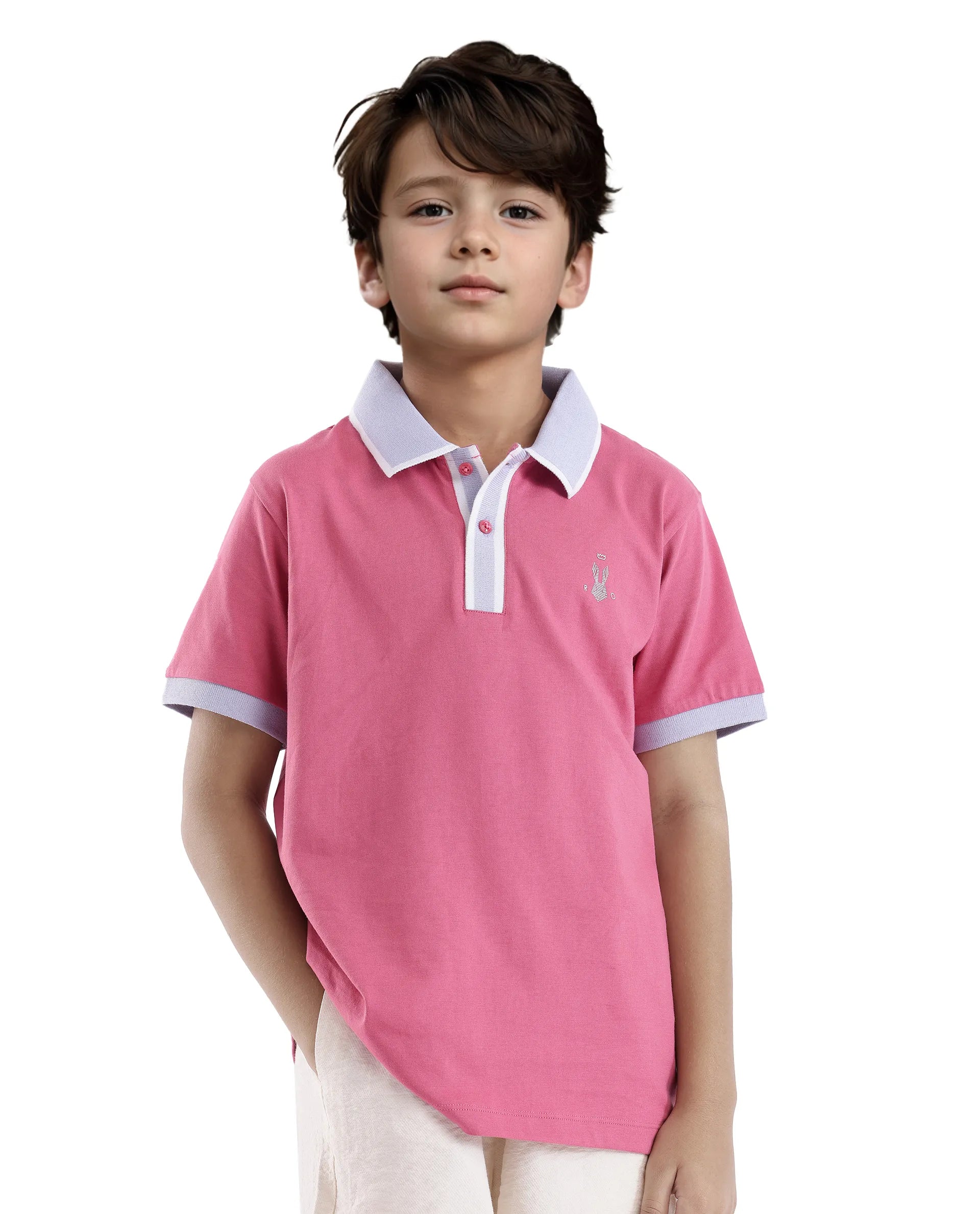 Rare Ones Kids Larn Flouroscent Pink Cotton Short Sleeve Hd Print Polo