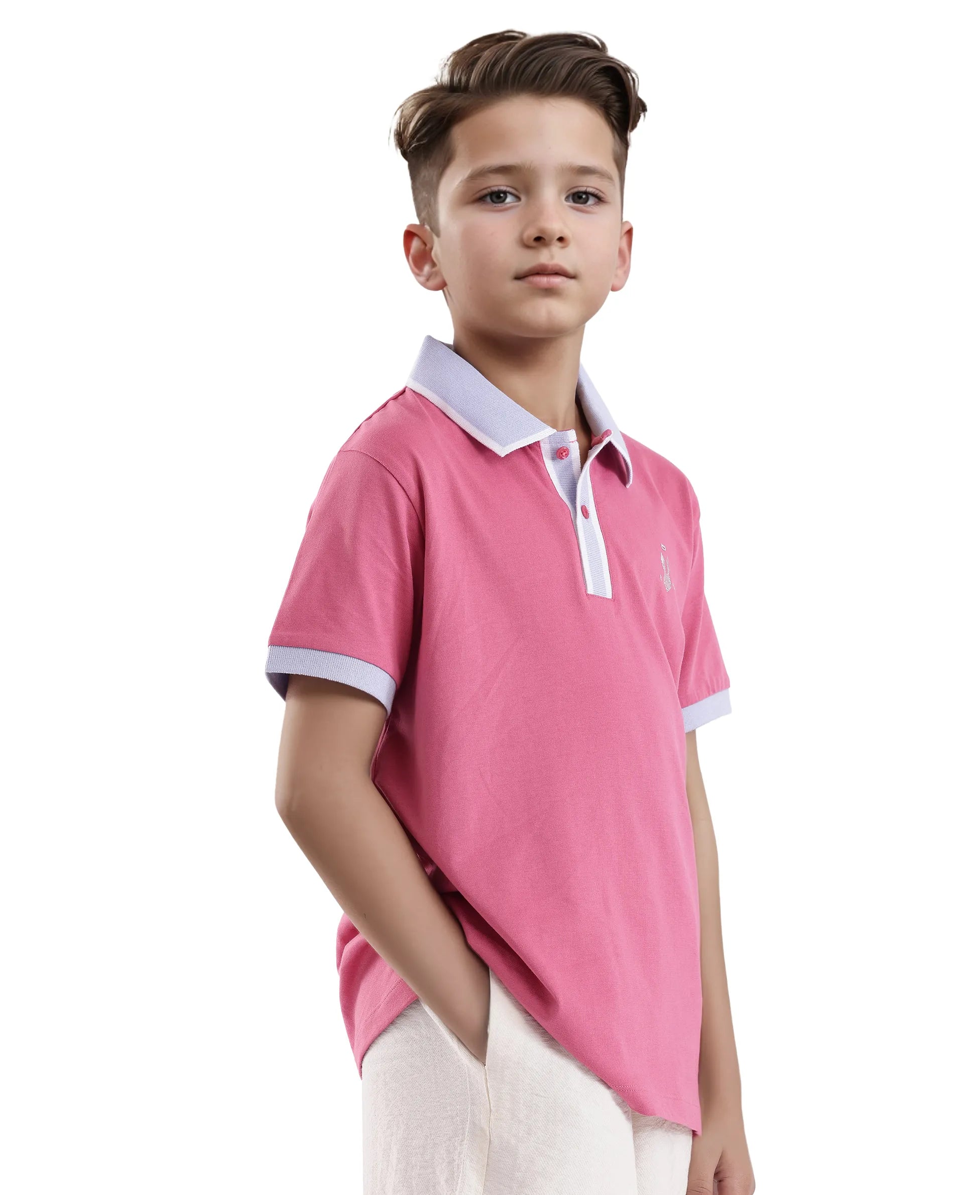 Rare Ones Kids Larn Flouroscent Pink Cotton Short Sleeve Hd Print Polo
