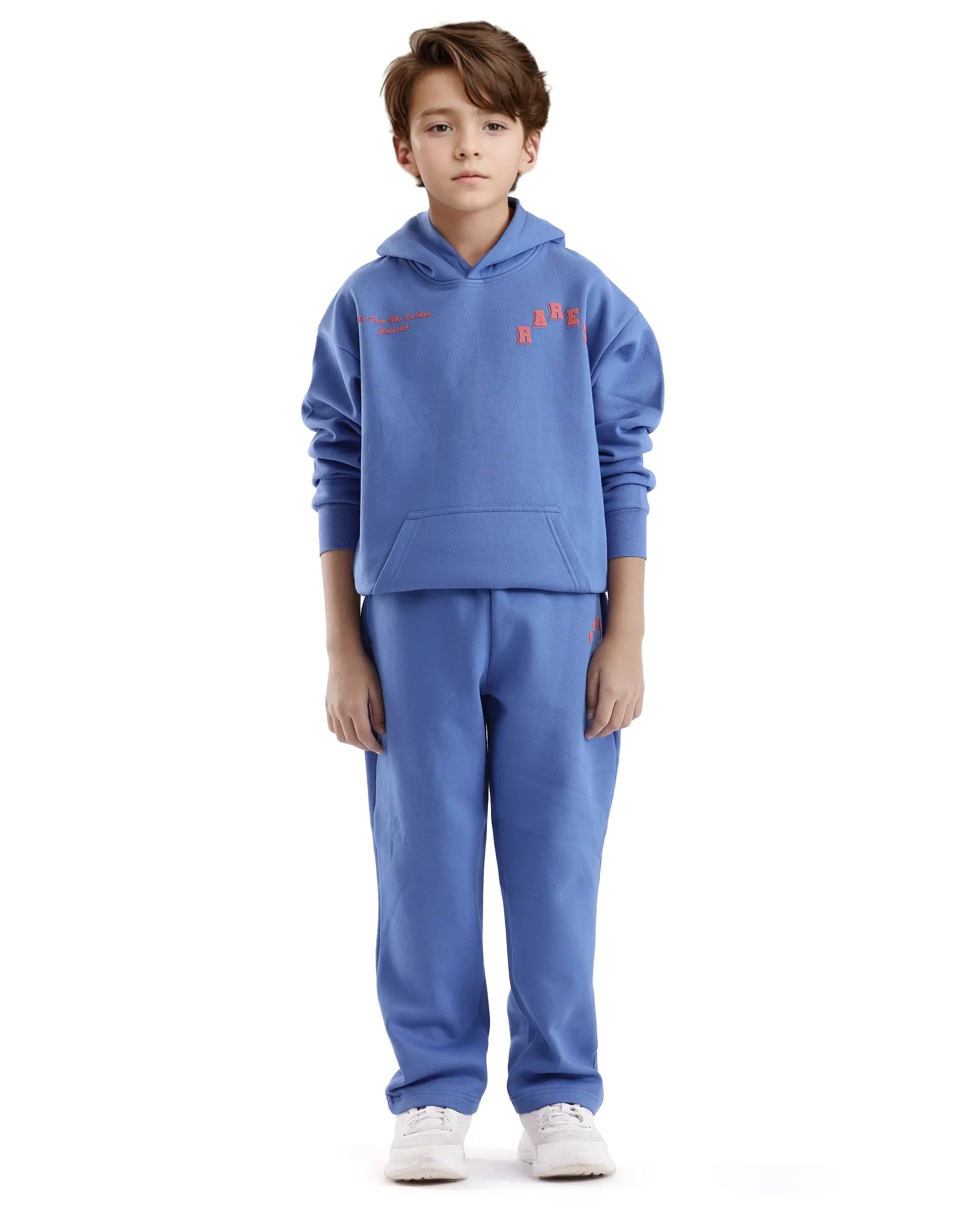 Rare Ones Kids Lint Blue Cotton Solid Drawstring Closure Regular Fit Trackpant