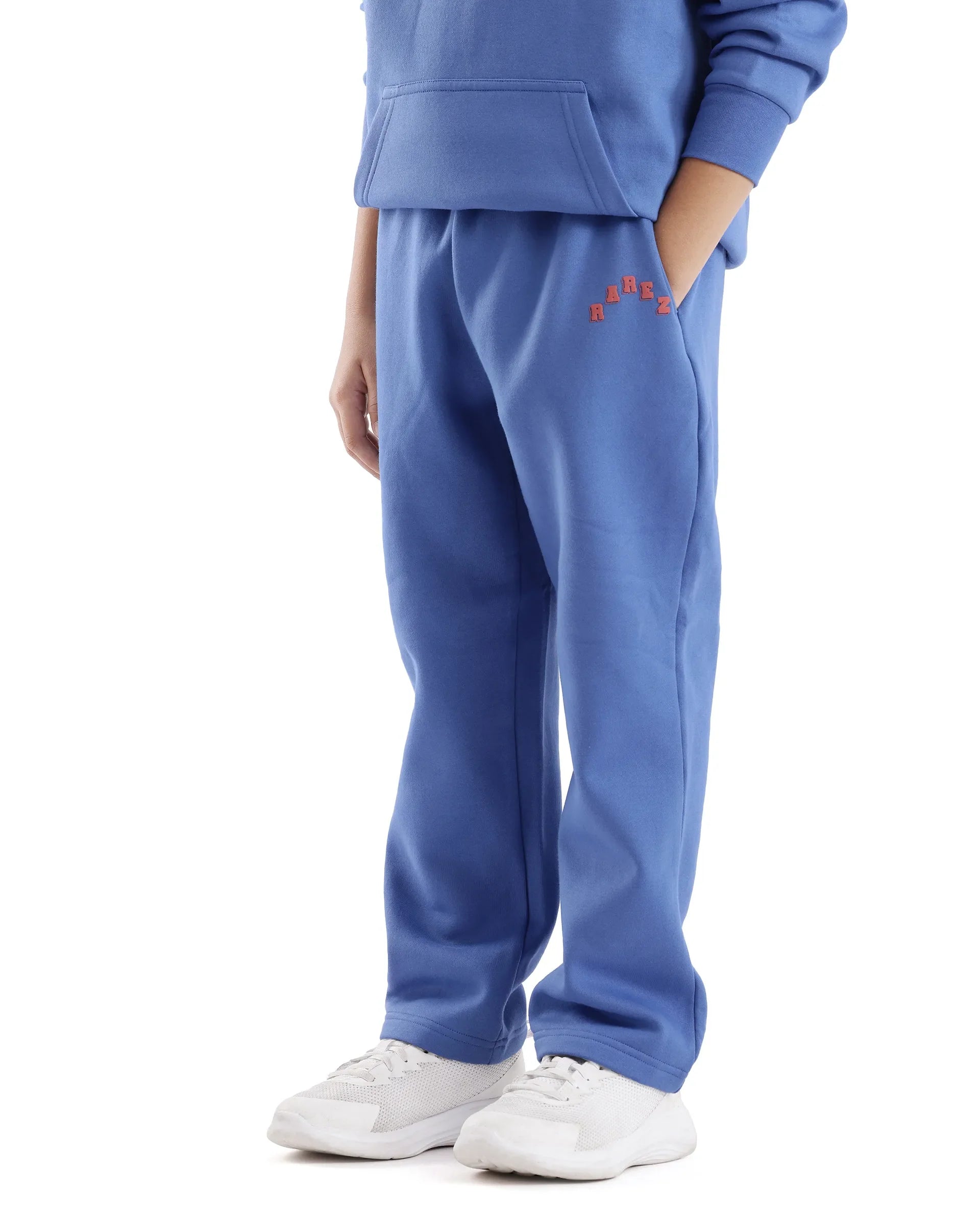 Rare Ones Kids Lint Blue Cotton Solid Drawstring Closure Regular Fit Trackpant