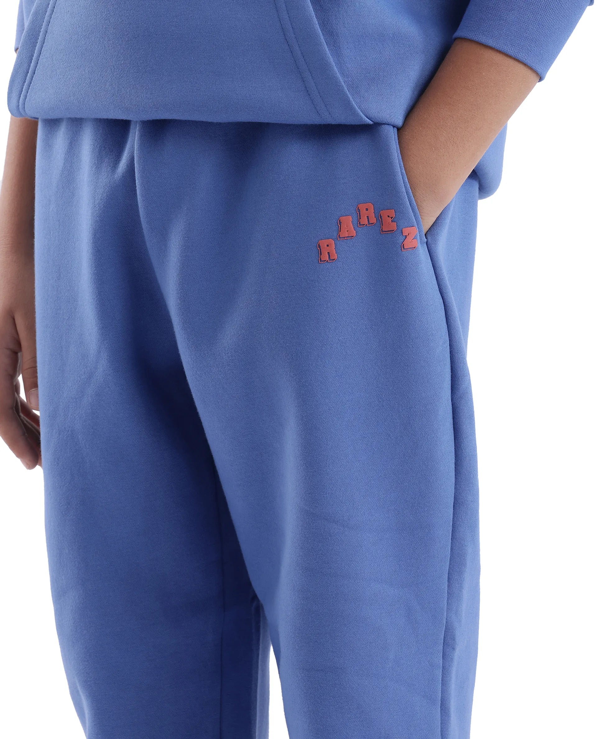 Rare Ones Kids Lint Blue Cotton Solid Drawstring Closure Regular Fit Trackpant