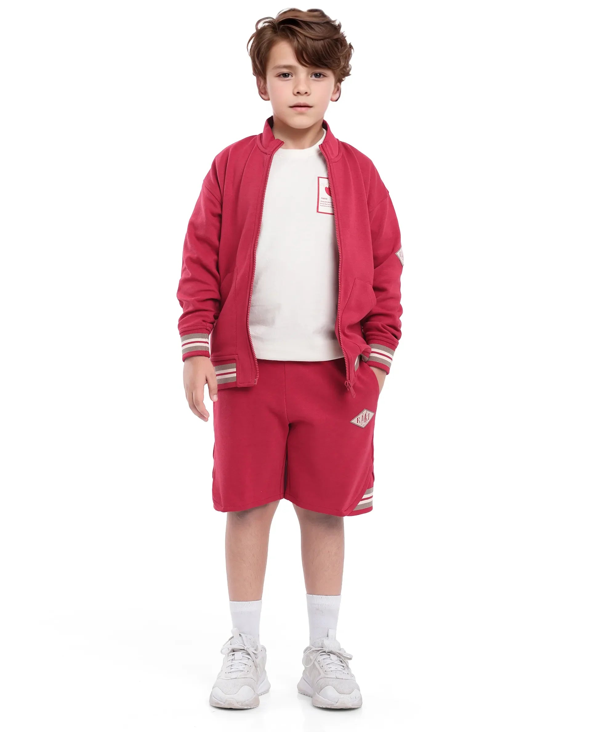 Rare Ones Kids Mantz Red Cotton Poly Drawstring Applique Short