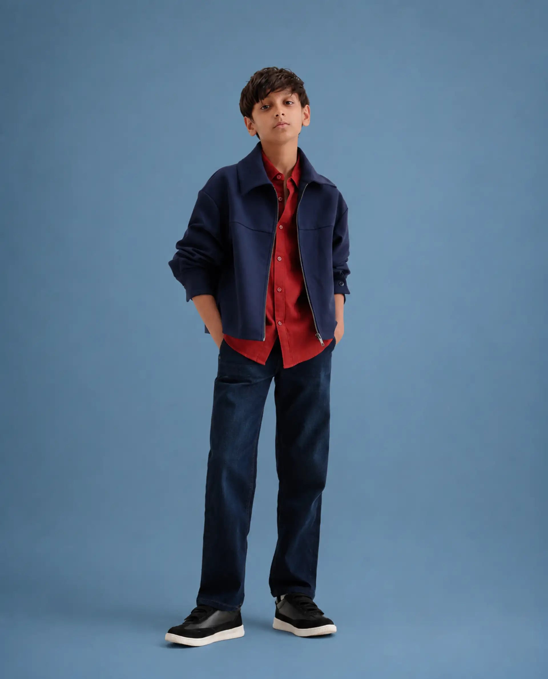 Rare Ones Kids Morg Blue Cotton Blend Button And Zipper Closure Plain Regular Fit Jeans