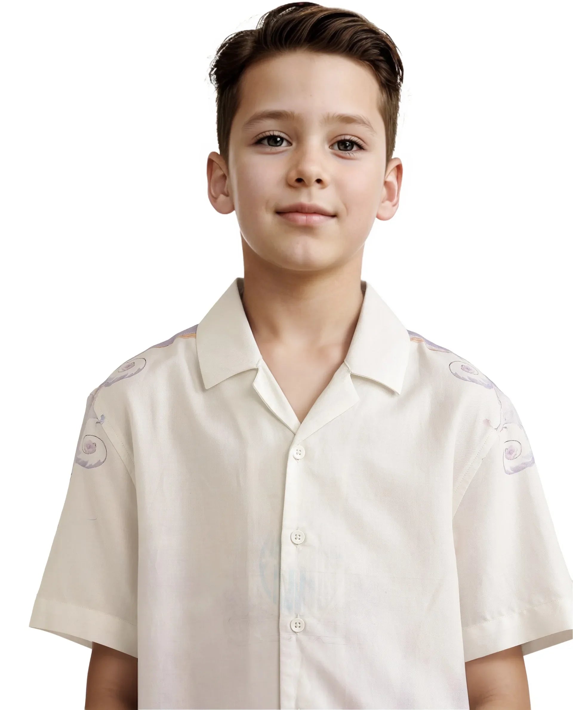 Rare Ones Kids Mysk Off White Viscose Blend Printed Button Closure Regular Fit Shirt