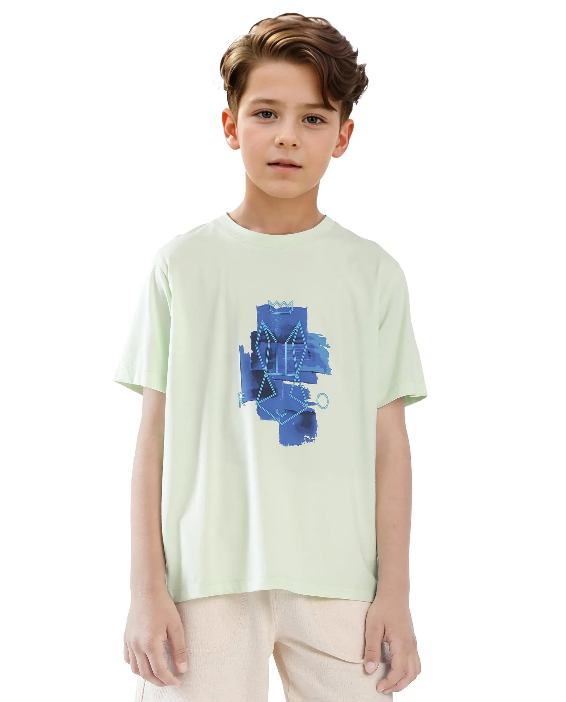 Rare Ones Kids Nemo Light Green Cotton Blend Short Sleeve Crew Neck Print T-Shirt