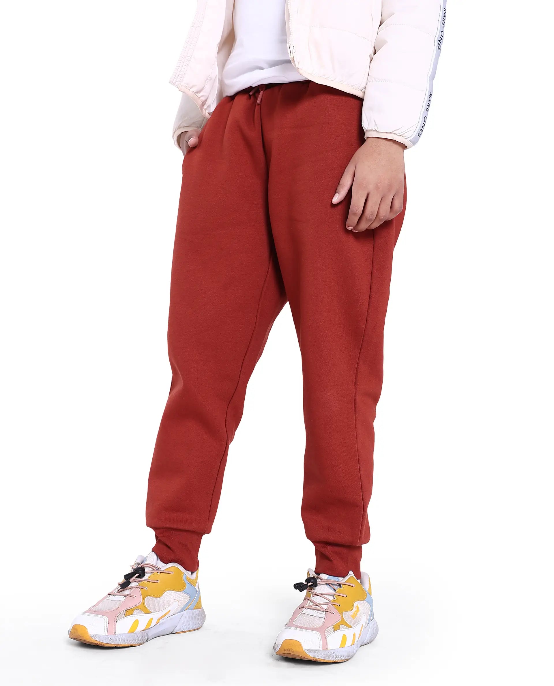 Rare Ones Kids Nir Rust Cotton Poly Solid Trackpant