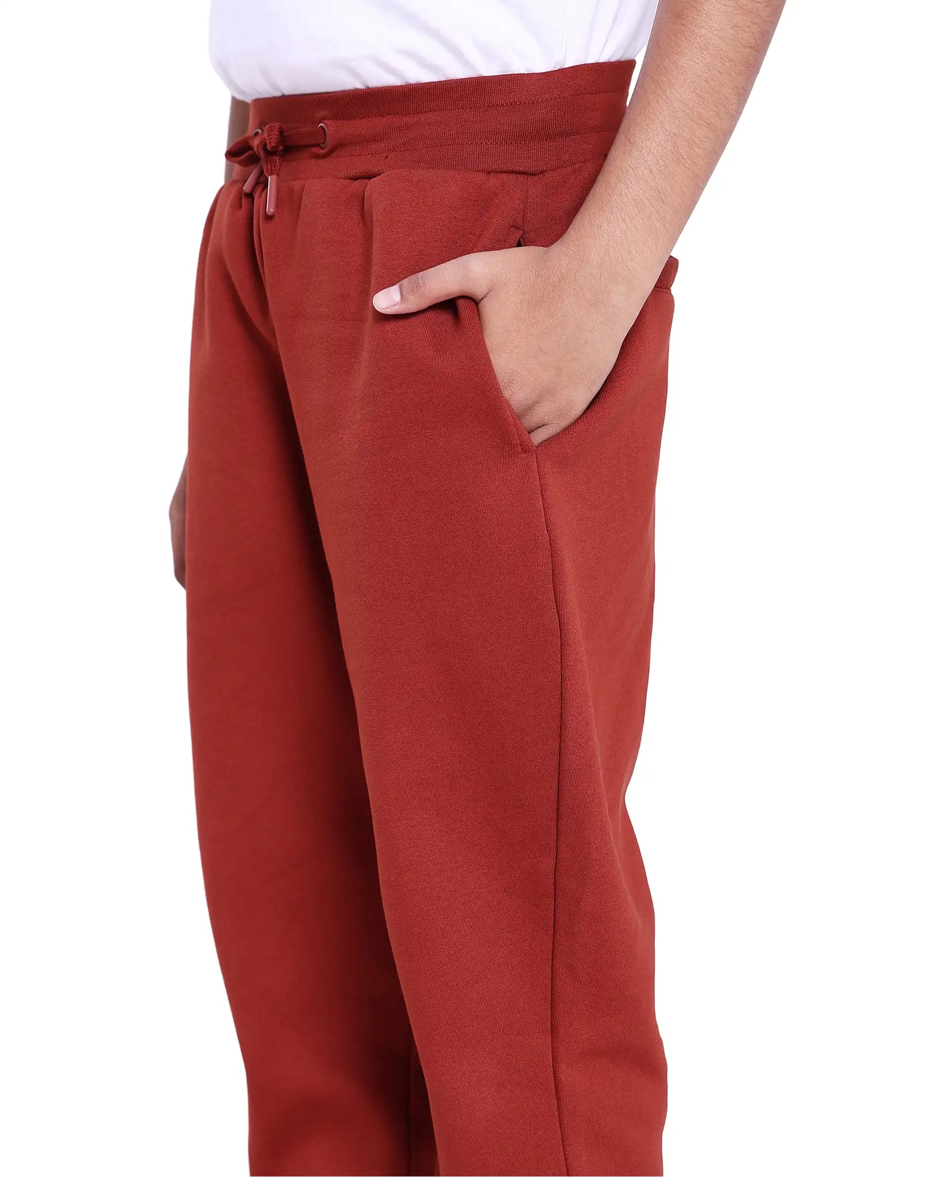 Rare Ones Kids Nir Rust Cotton Poly Solid Trackpant